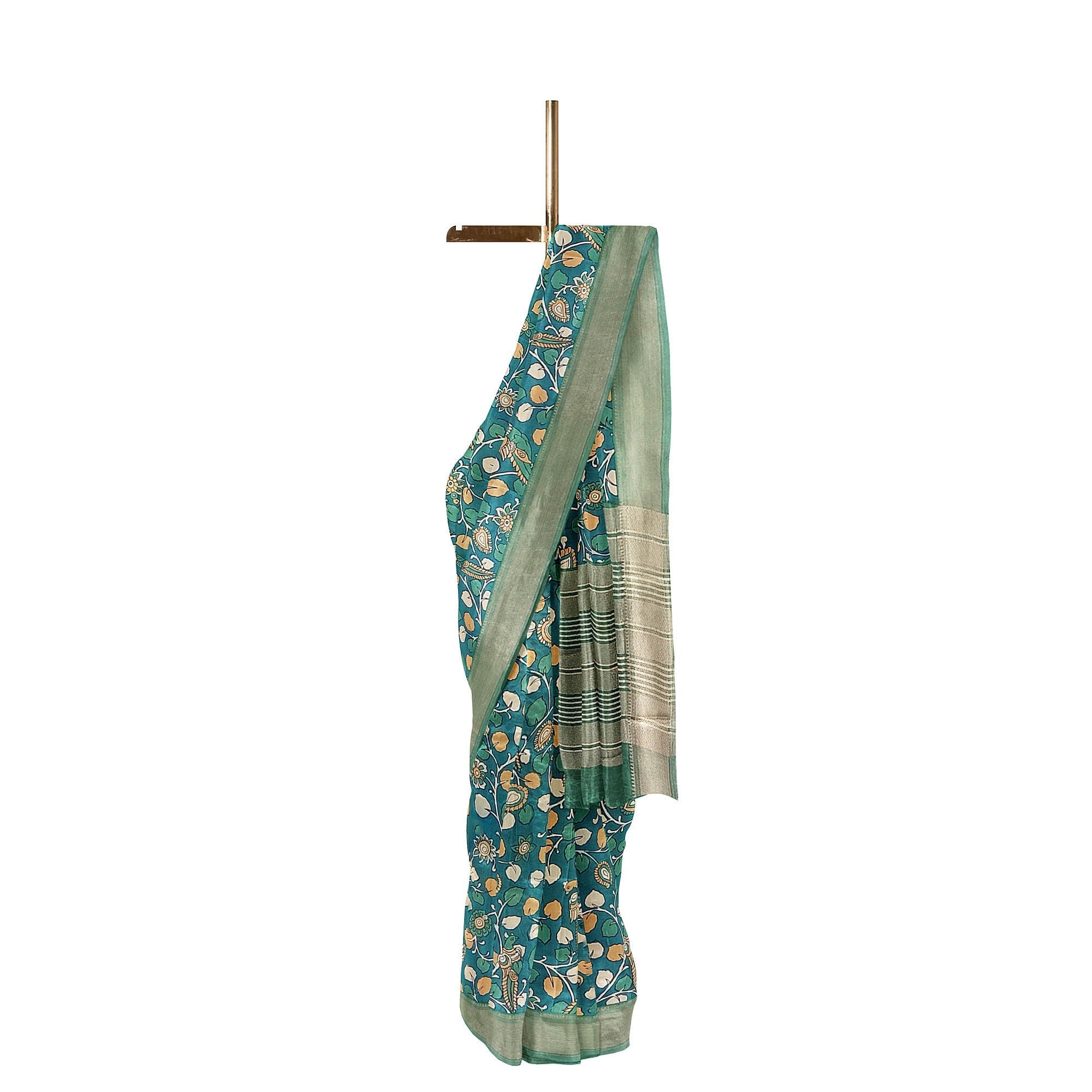 Green Saree – Peacock Floral Print – Shop Online