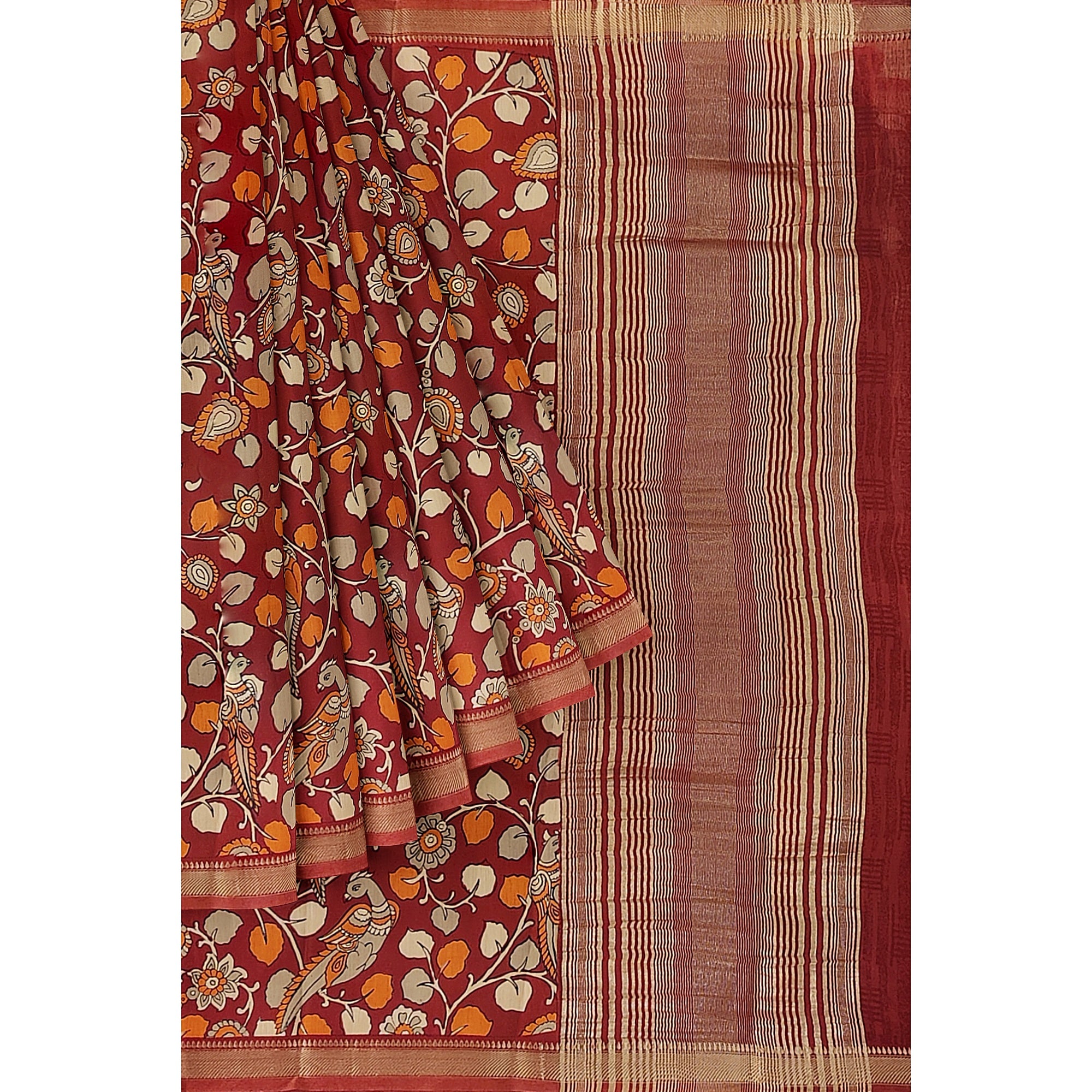 Brown Printed Peacock Saree – Peacock Butta – Shop Online