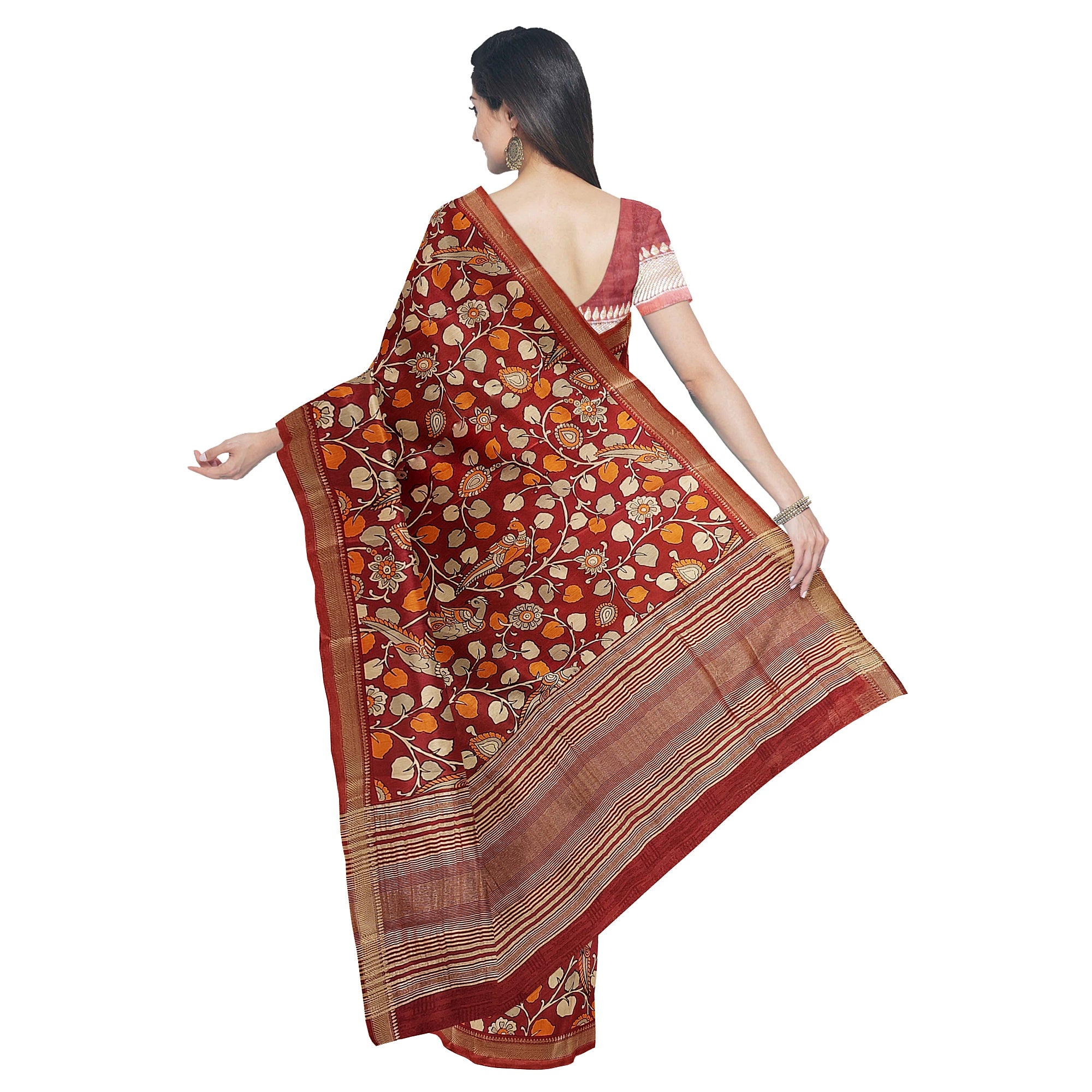 Brown Printed Peacock Saree – Peacock Butta – Shop Online