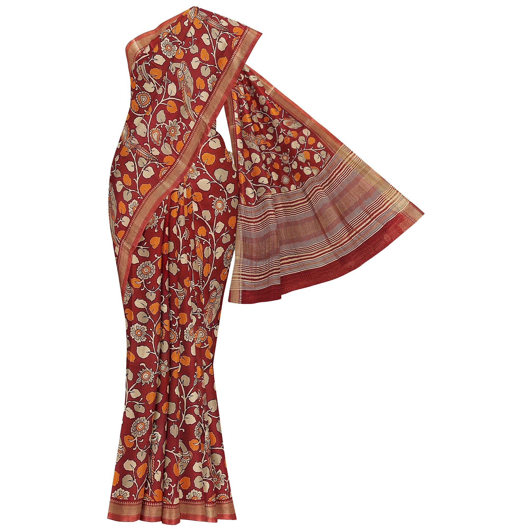 Brown Printed Peacock Saree – Peacock Butta – Shop Online