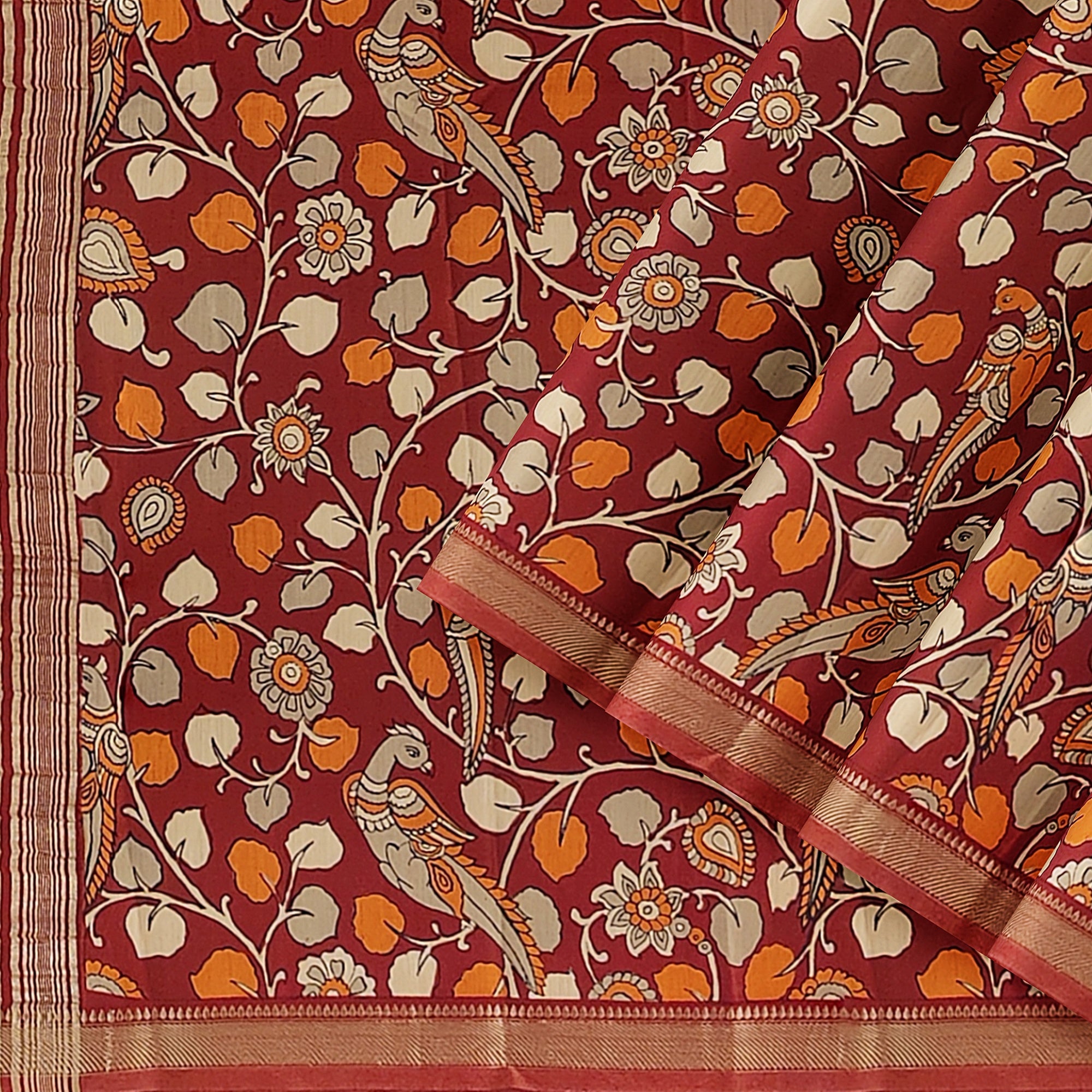 Brown Printed Peacock Saree – Peacock Butta – Shop Online