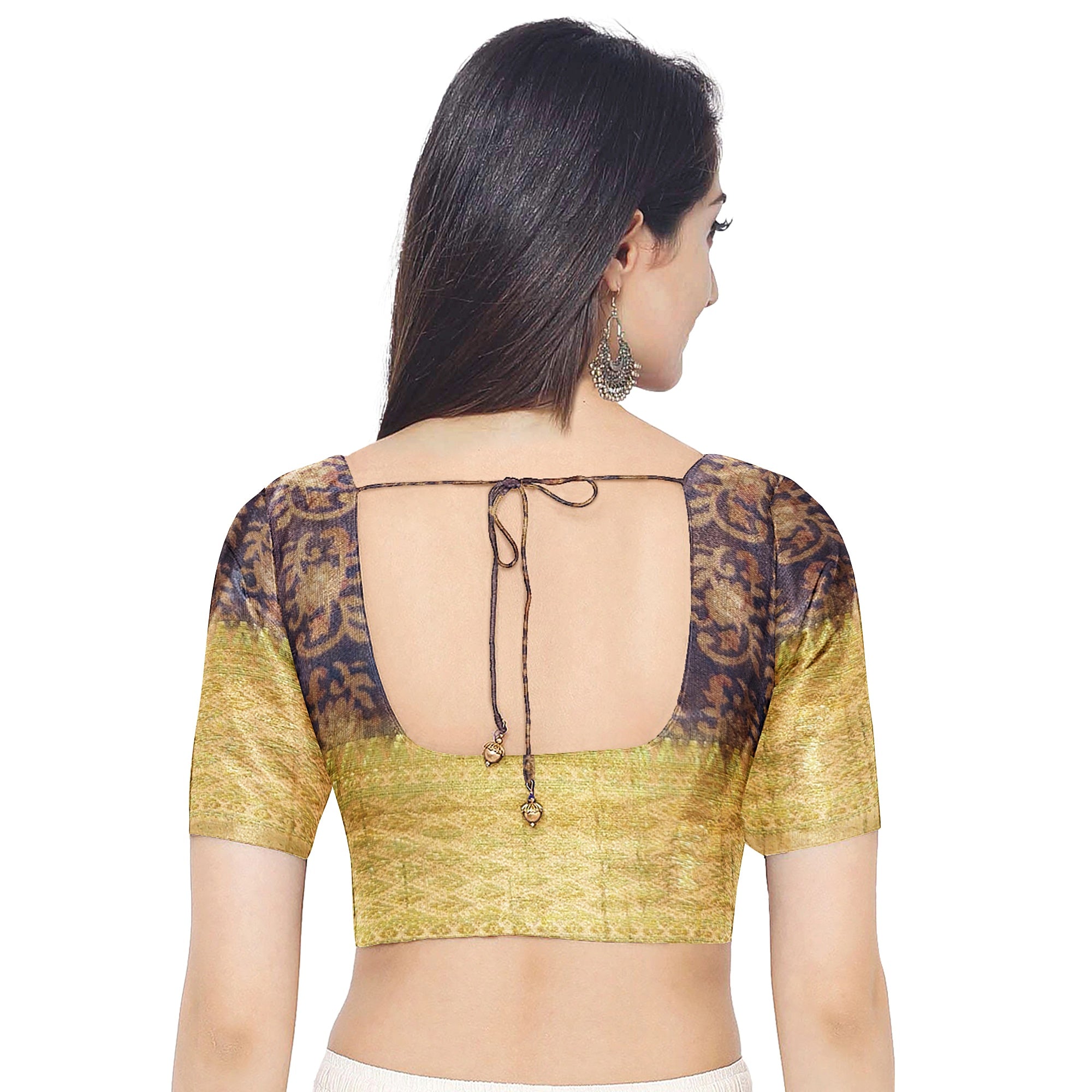Raw Silk Printed Saree – Gold Thread Work with yellow border – Shop Online
