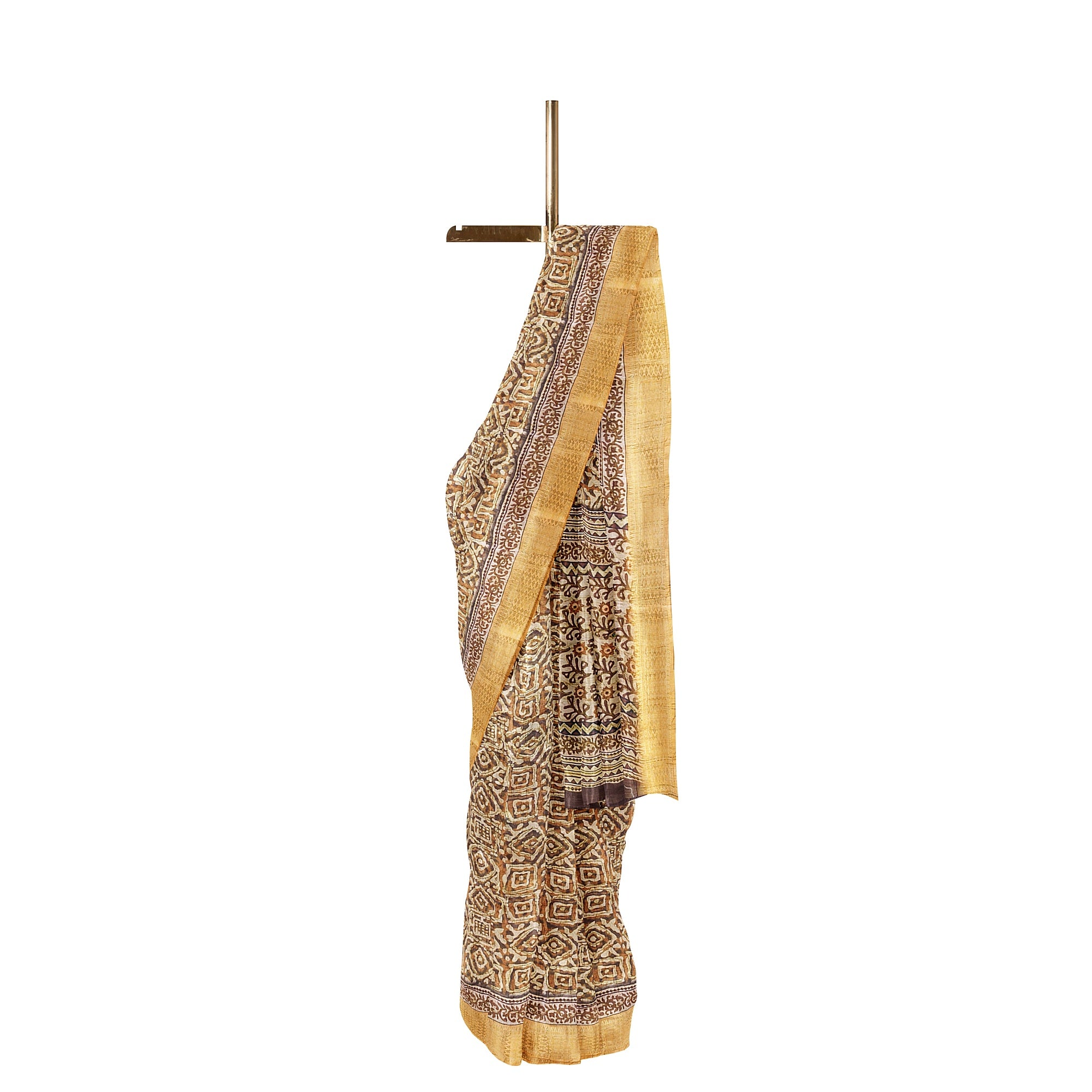 Raw Silk Printed Saree – Gold Thread Work with yellow border – Shop Online
