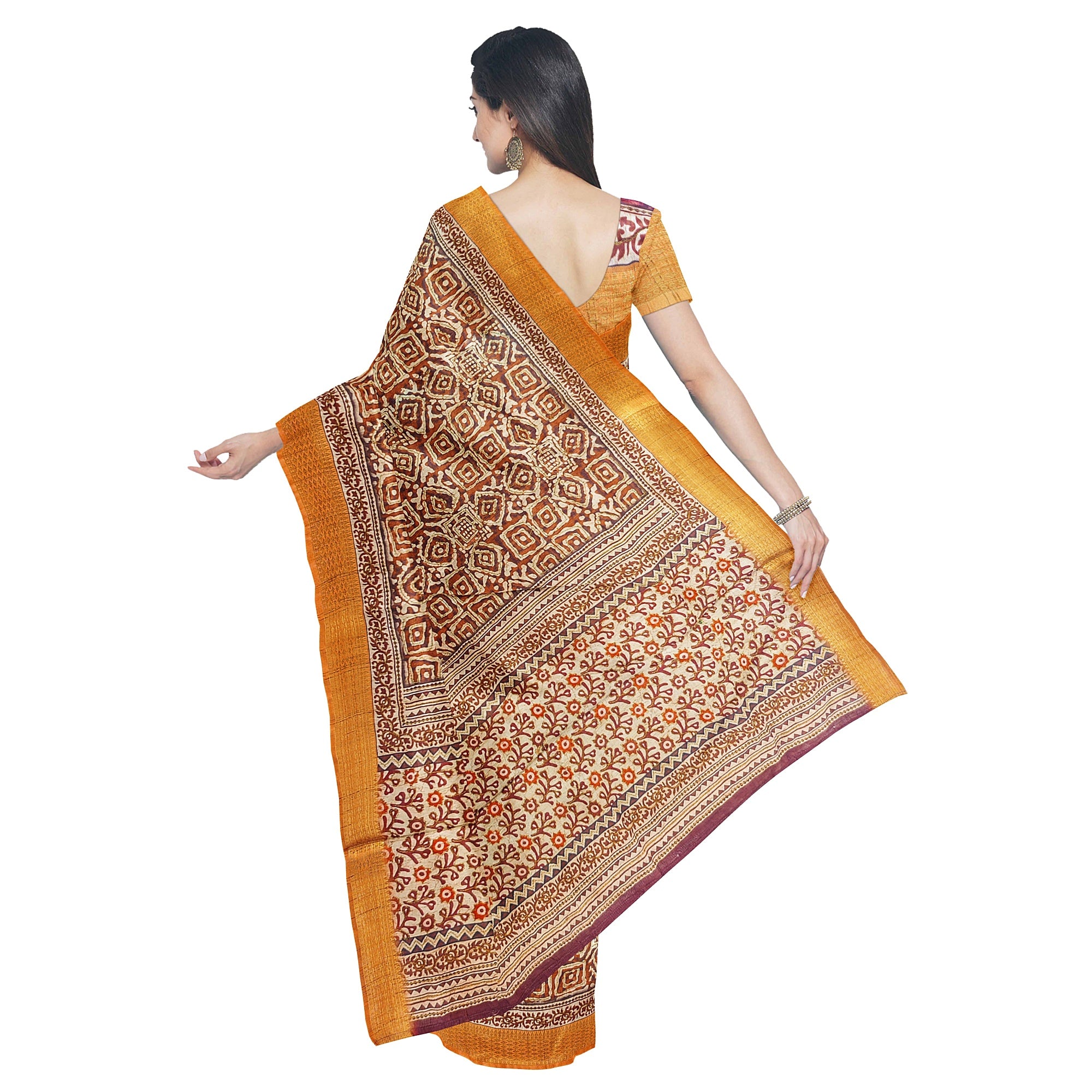 Raw Silk Printed Saree – Gold Thread Work – Shop Online