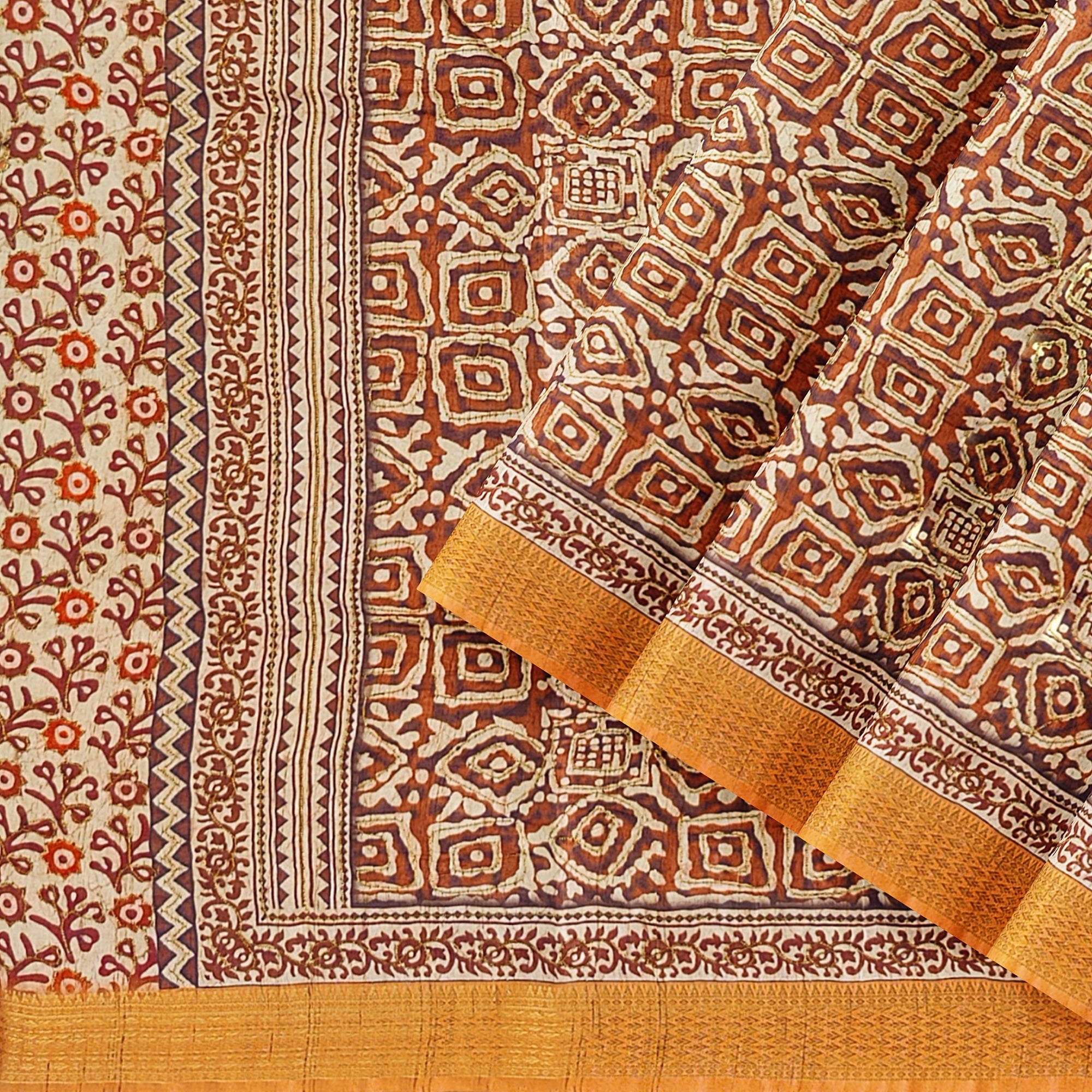 Raw Silk Printed Saree – Gold Thread Work – Shop Online