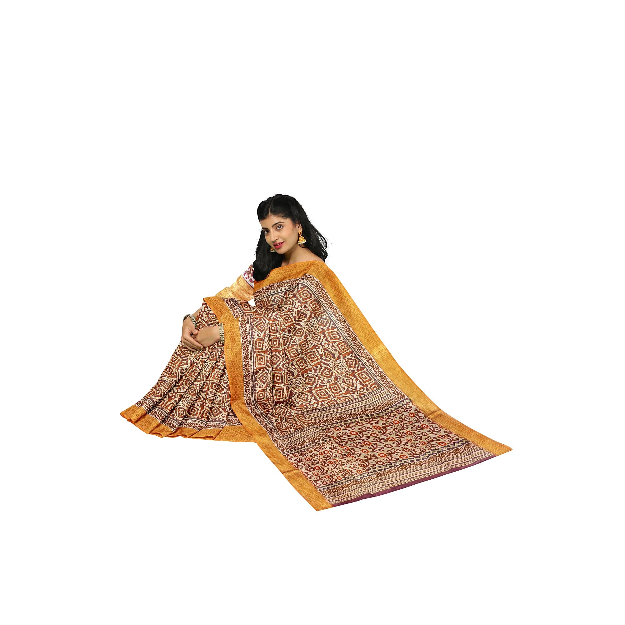 Raw Silk Printed Saree – Gold Thread Work – Shop Online