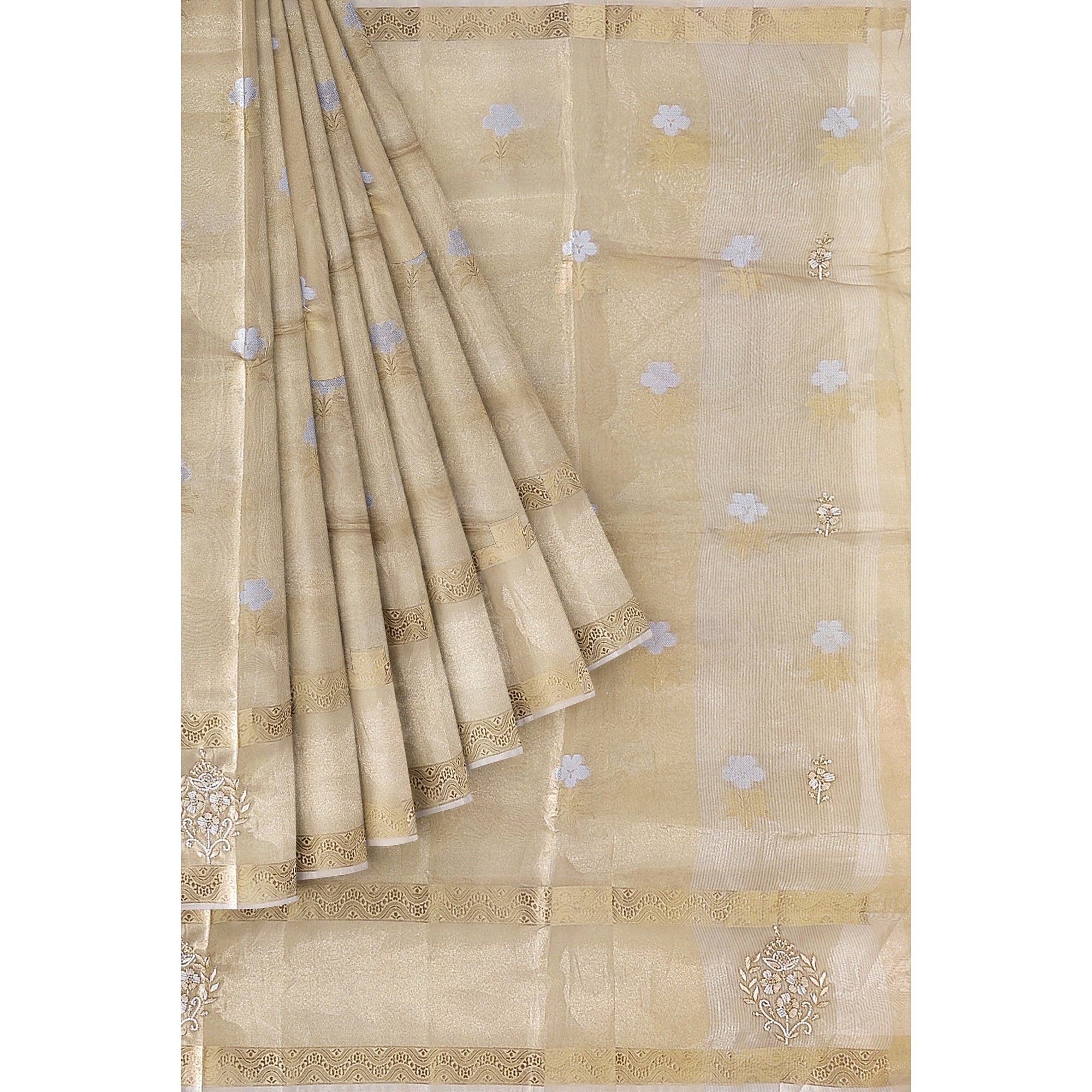 Gold Tissue Embroidered Saree – Beaded Wedding Collection – Shop Online