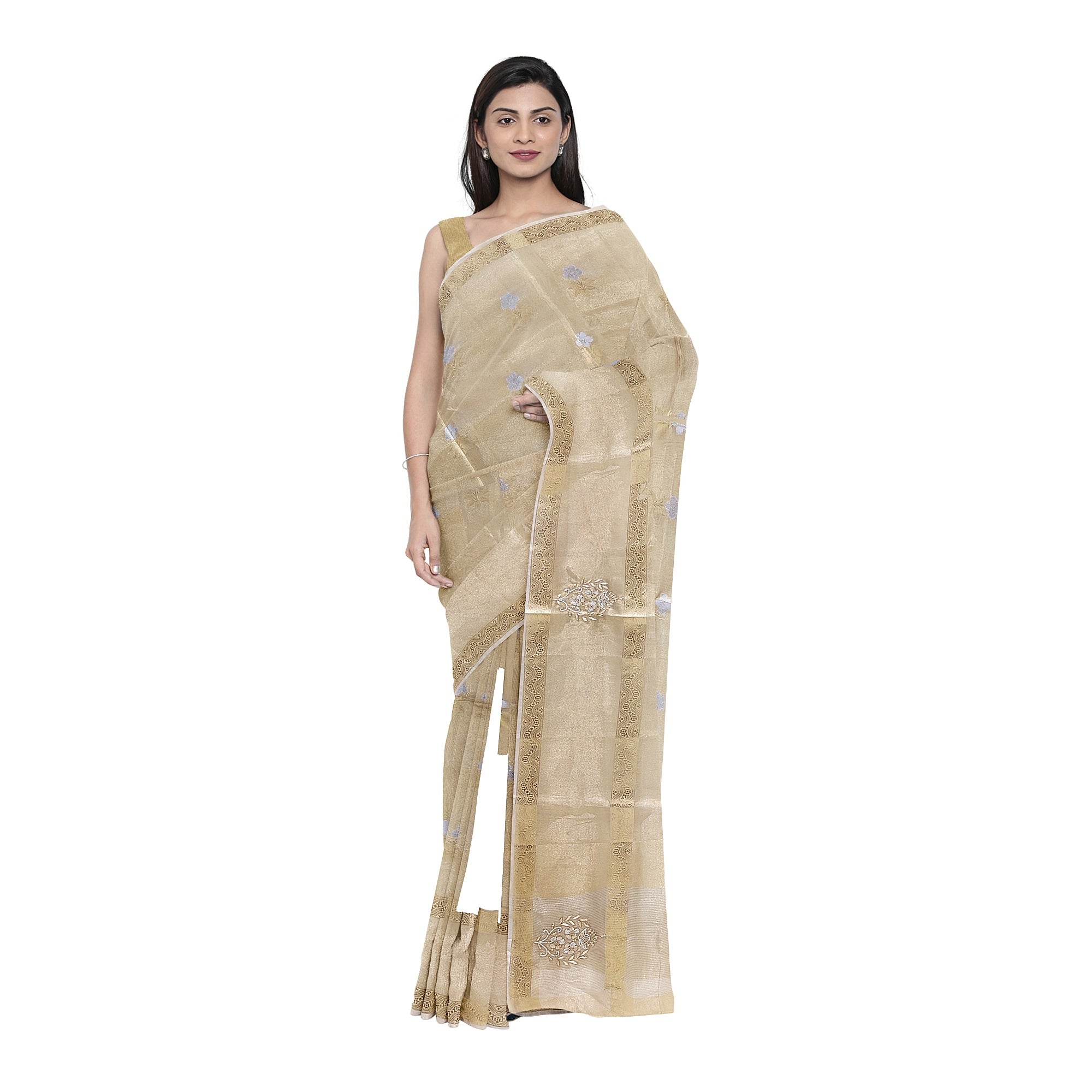 Gold Tissue Embroidered Saree – Beaded Wedding Collection – Shop Online
