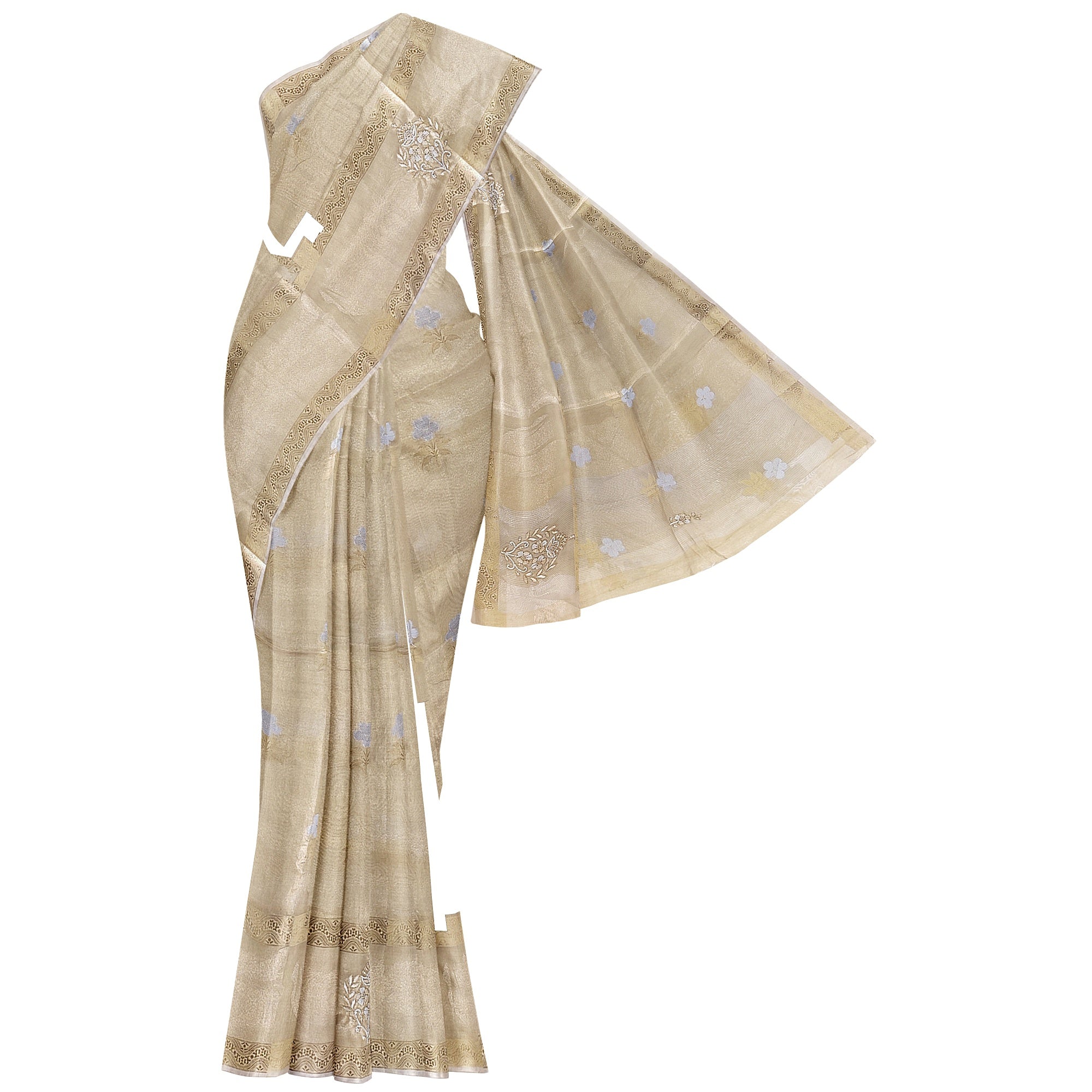 Gold Tissue Embroidered Saree – Beaded Wedding Collection – Shop Online