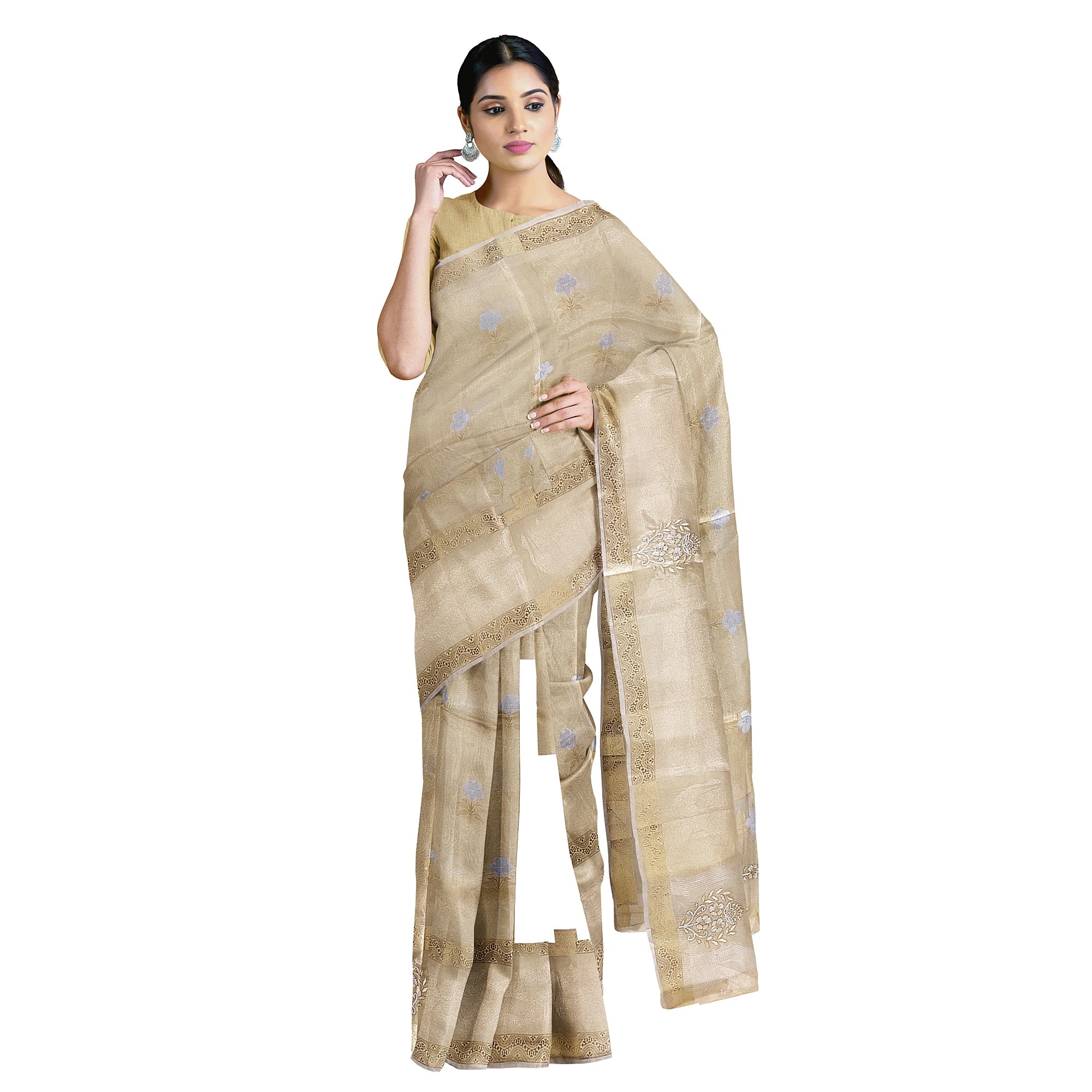 Gold Tissue Embroidered Saree – Beaded Wedding Collection – Shop Online