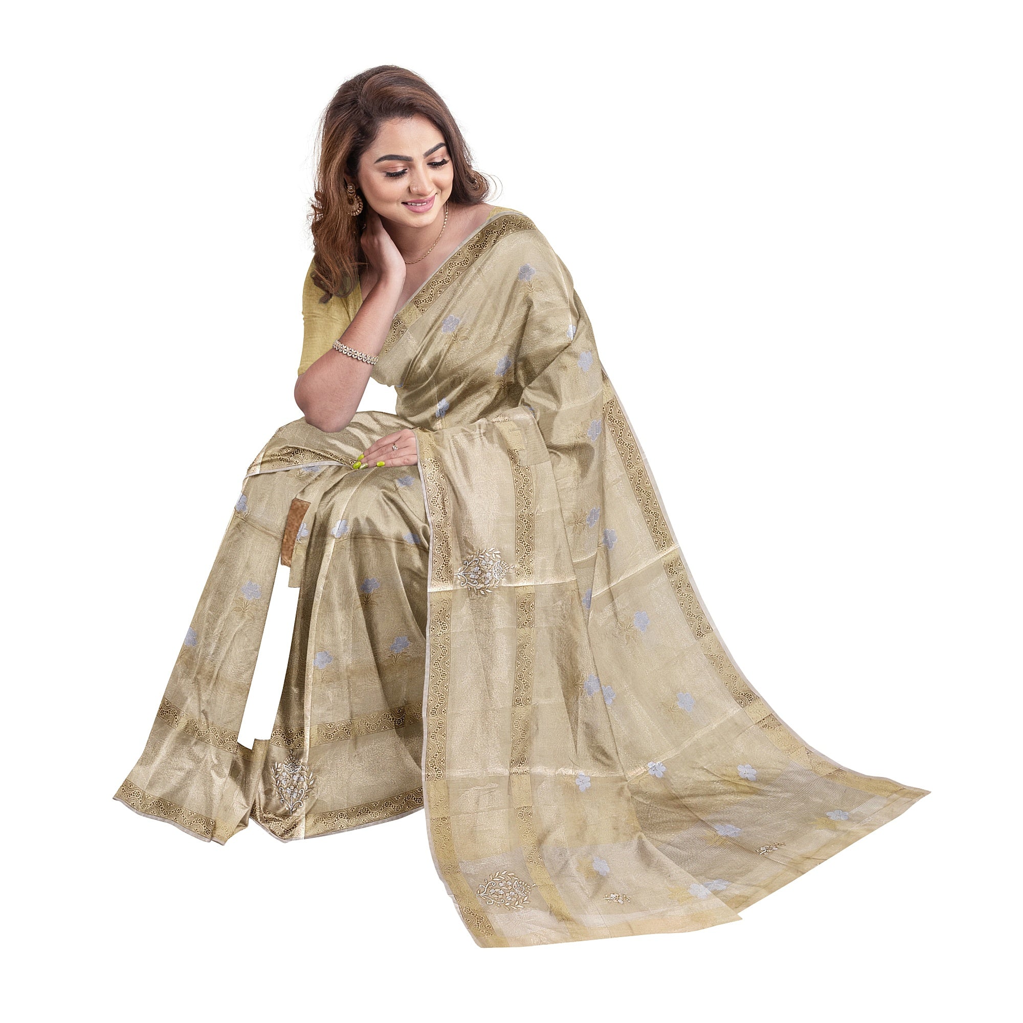 Gold Tissue Embroidered Saree – Beaded Wedding Collection – Shop Online