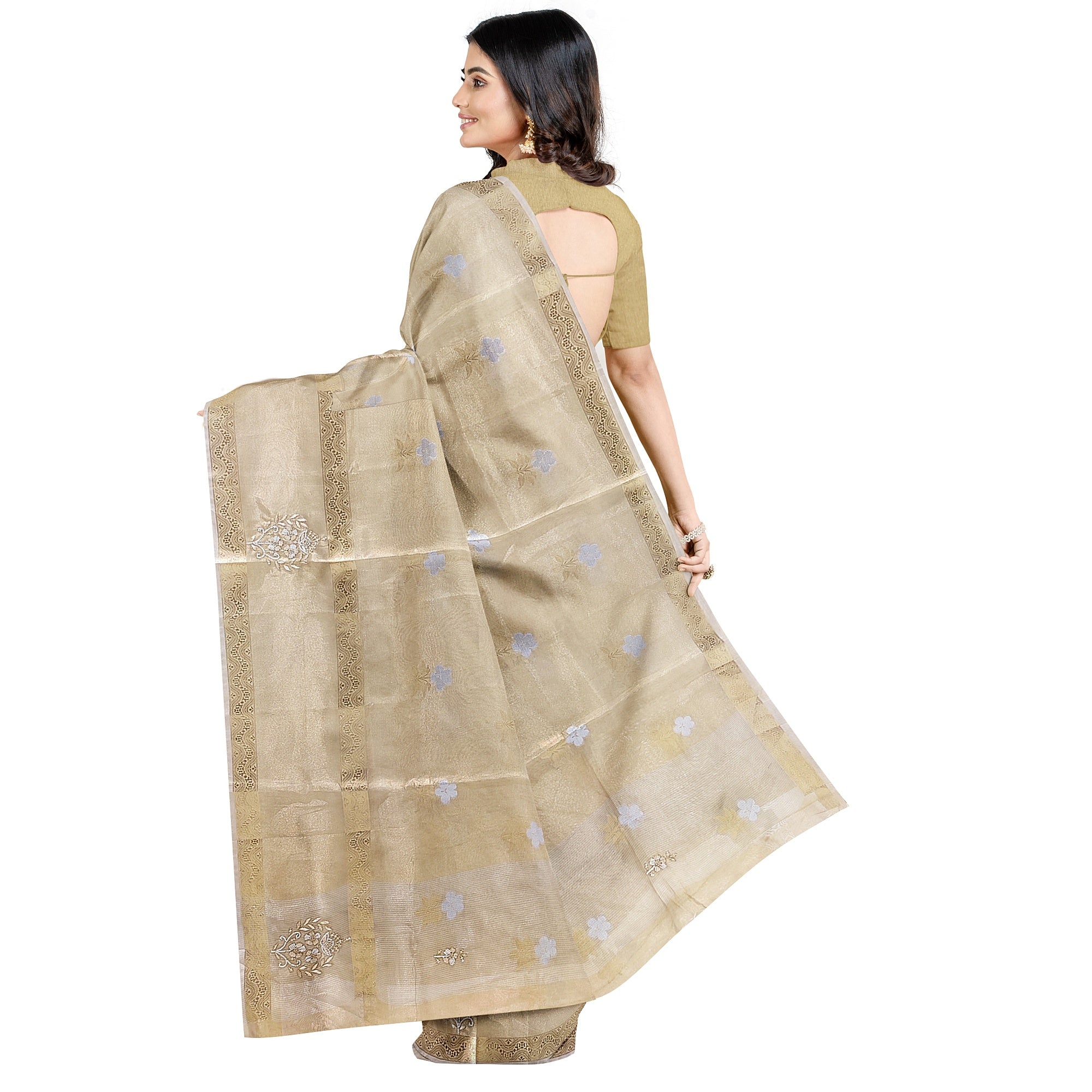 Gold Tissue Embroidered Saree – Beaded Wedding Collection – Shop Online