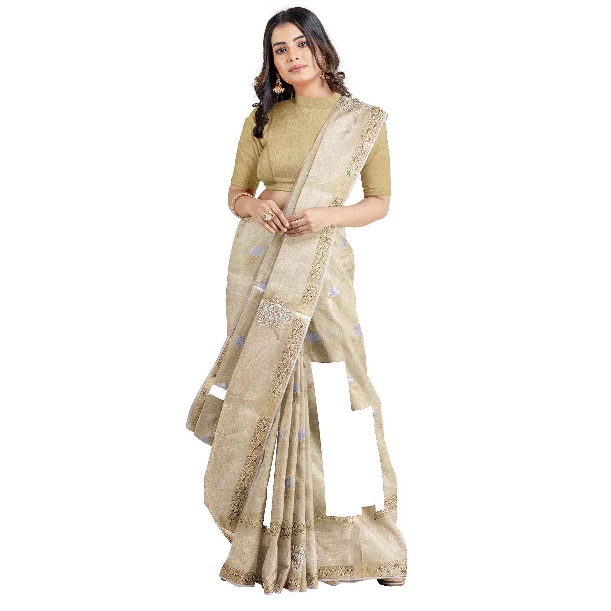 Gold Tissue Embroidered Saree – Beaded Wedding Collection – Shop Online