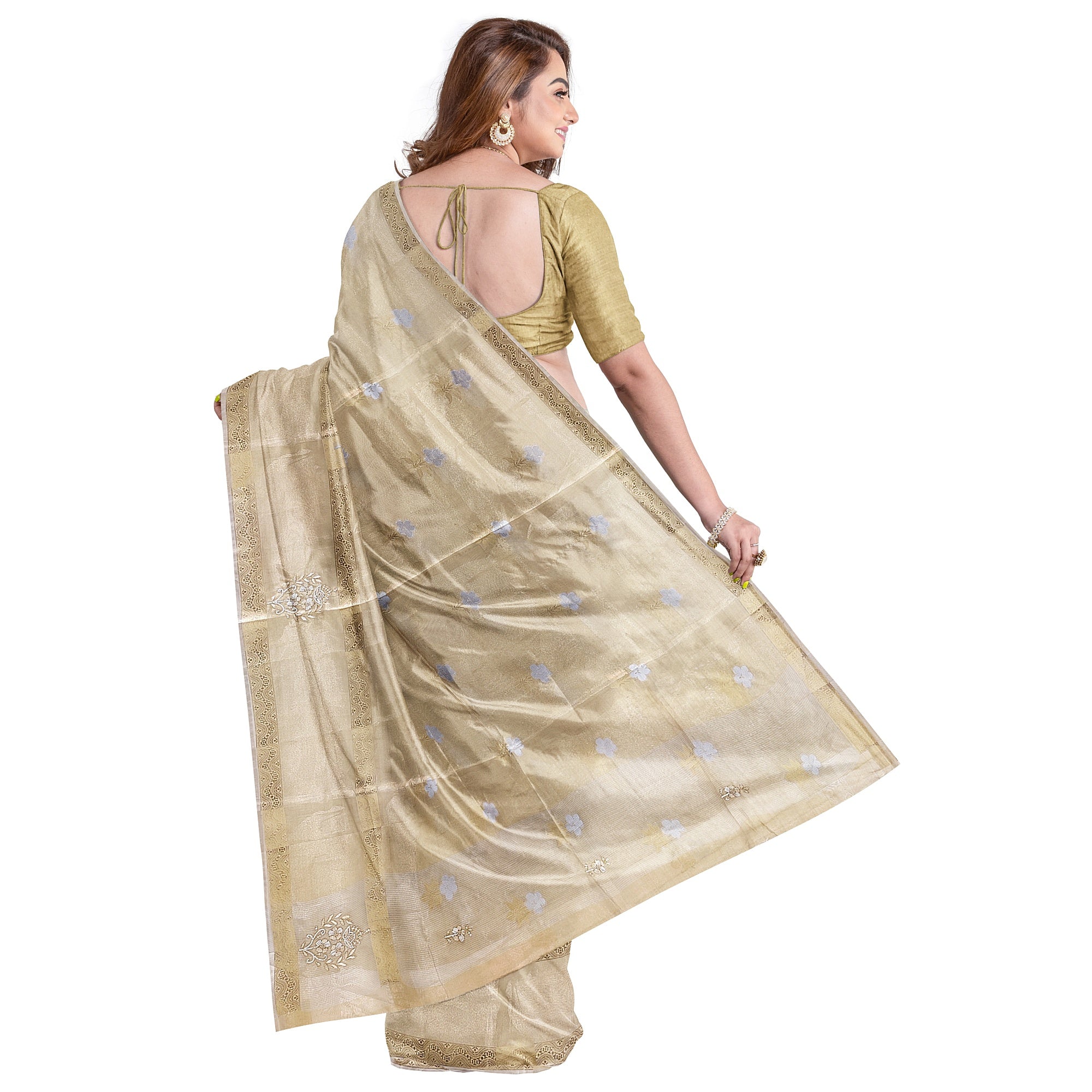 Gold Tissue Embroidered Saree – Beaded Wedding Collection – Shop Online