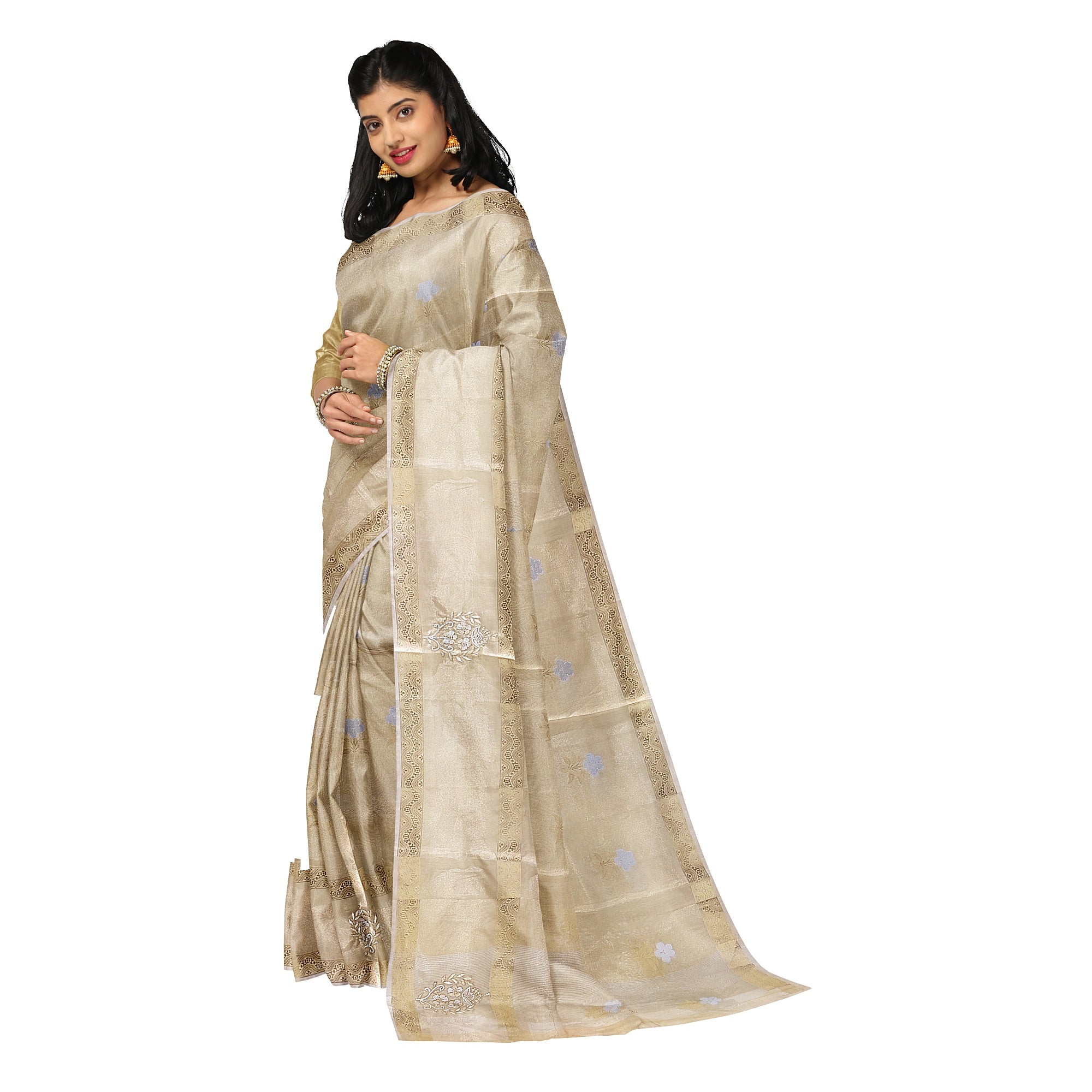Gold Tissue Embroidered Saree – Beaded Wedding Collection – Shop Online
