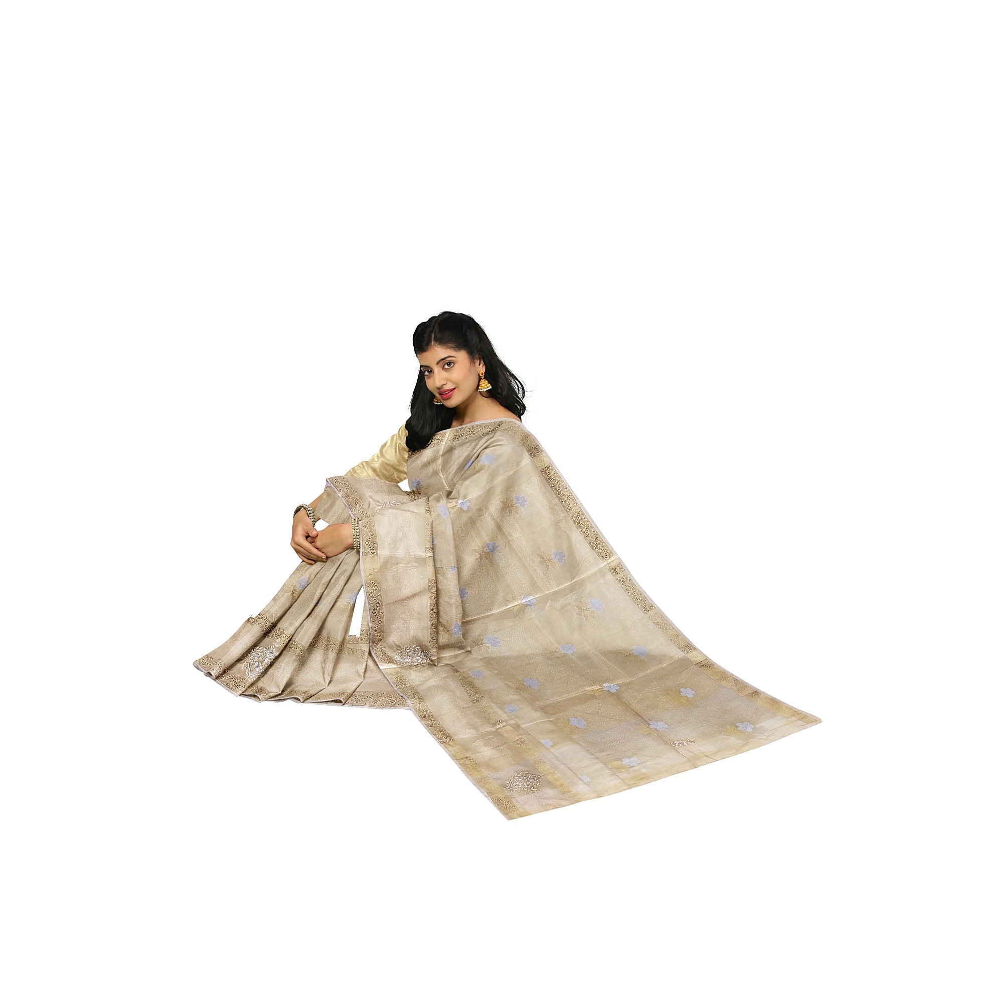 Gold Tissue Embroidered Saree – Beaded Wedding Collection – Shop Online