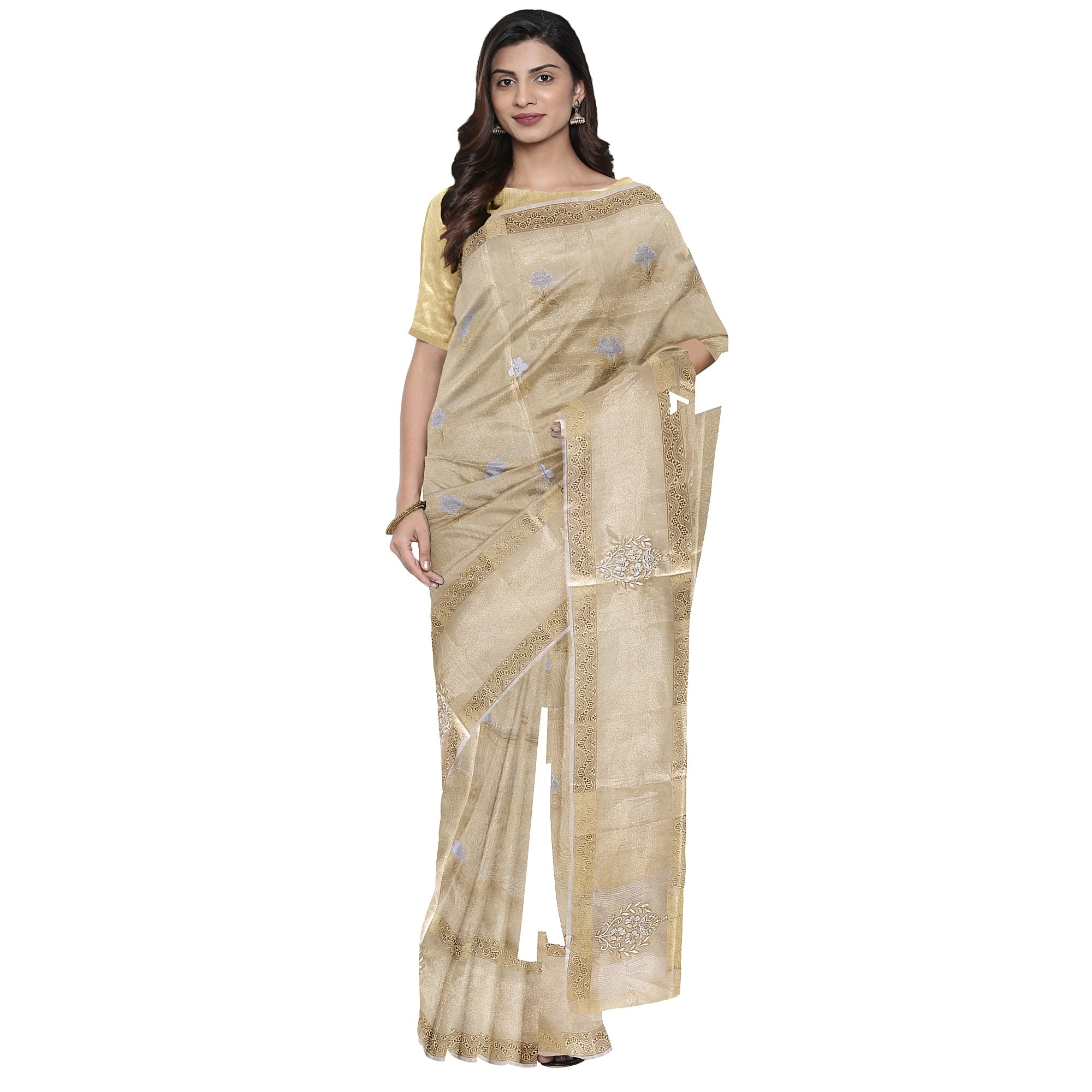 Gold Tissue Embroidered Saree – Beaded Wedding Collection – Shop Online