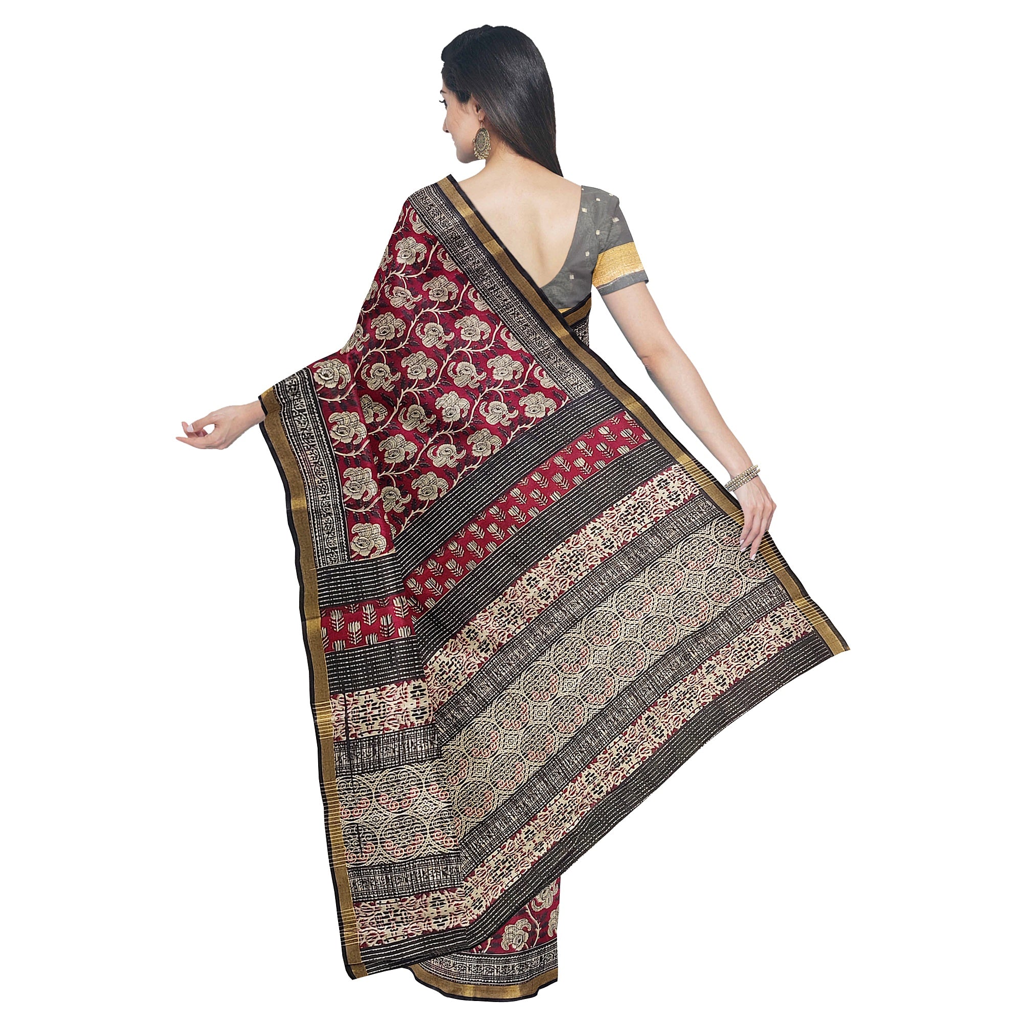 Red Floral Lightweight Saree – Black Border – Shop Online