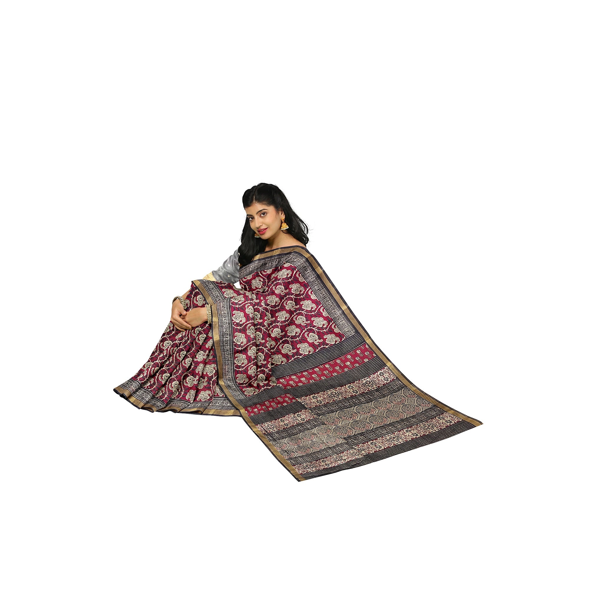Red Floral Lightweight Saree – Black Border – Shop Online