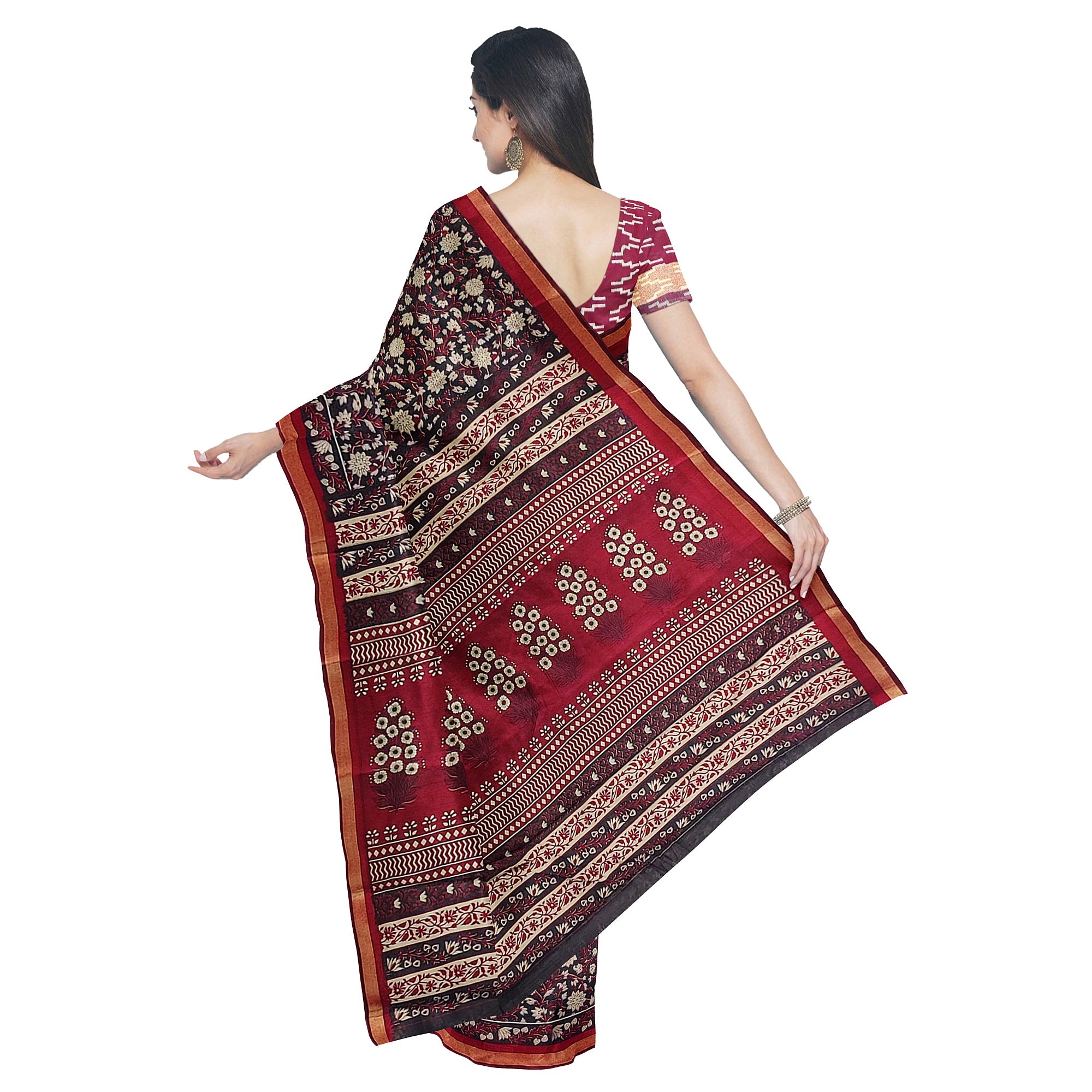 Black Printed Saree – Red Border – Shop Online