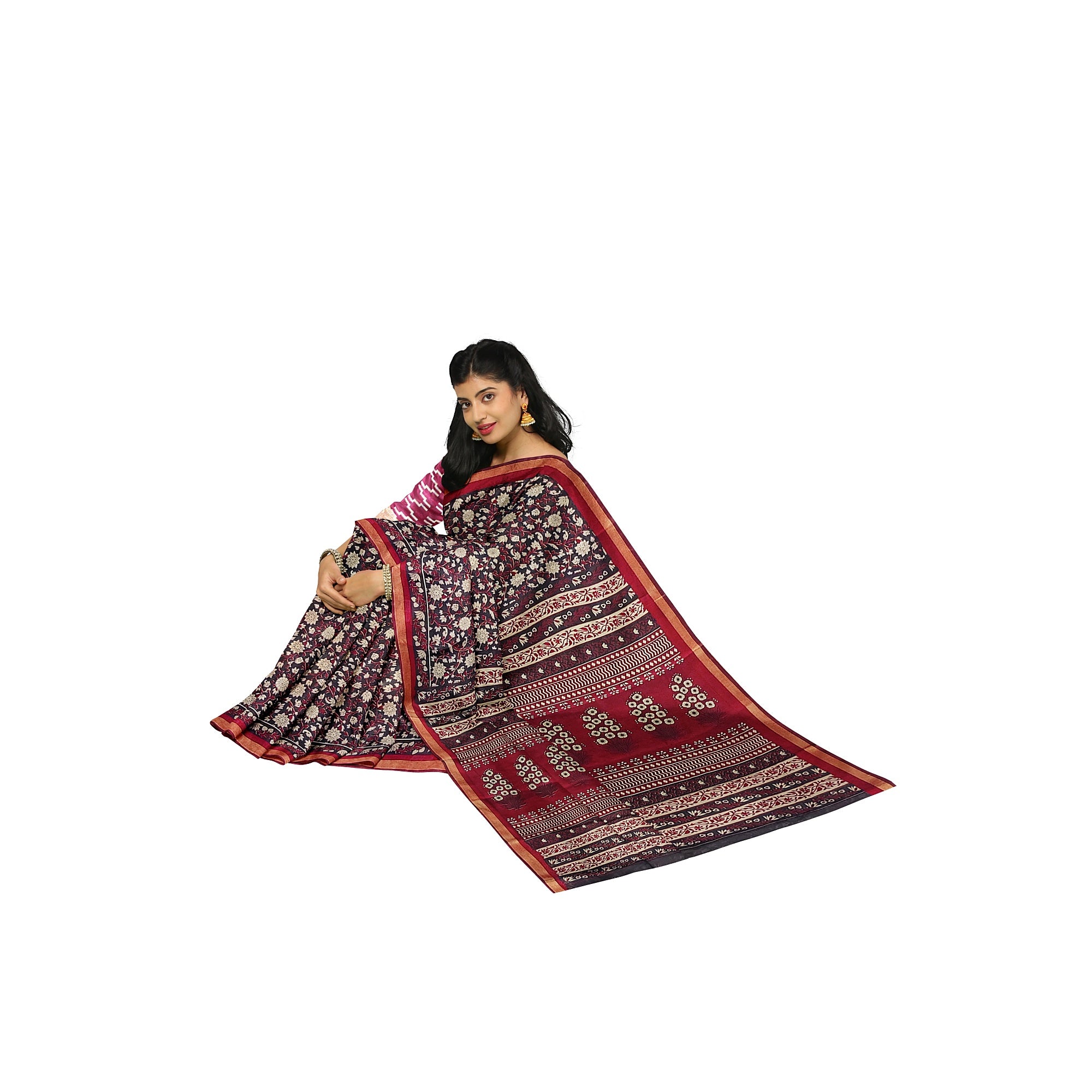 Black Printed Saree – Red Border – Shop Online