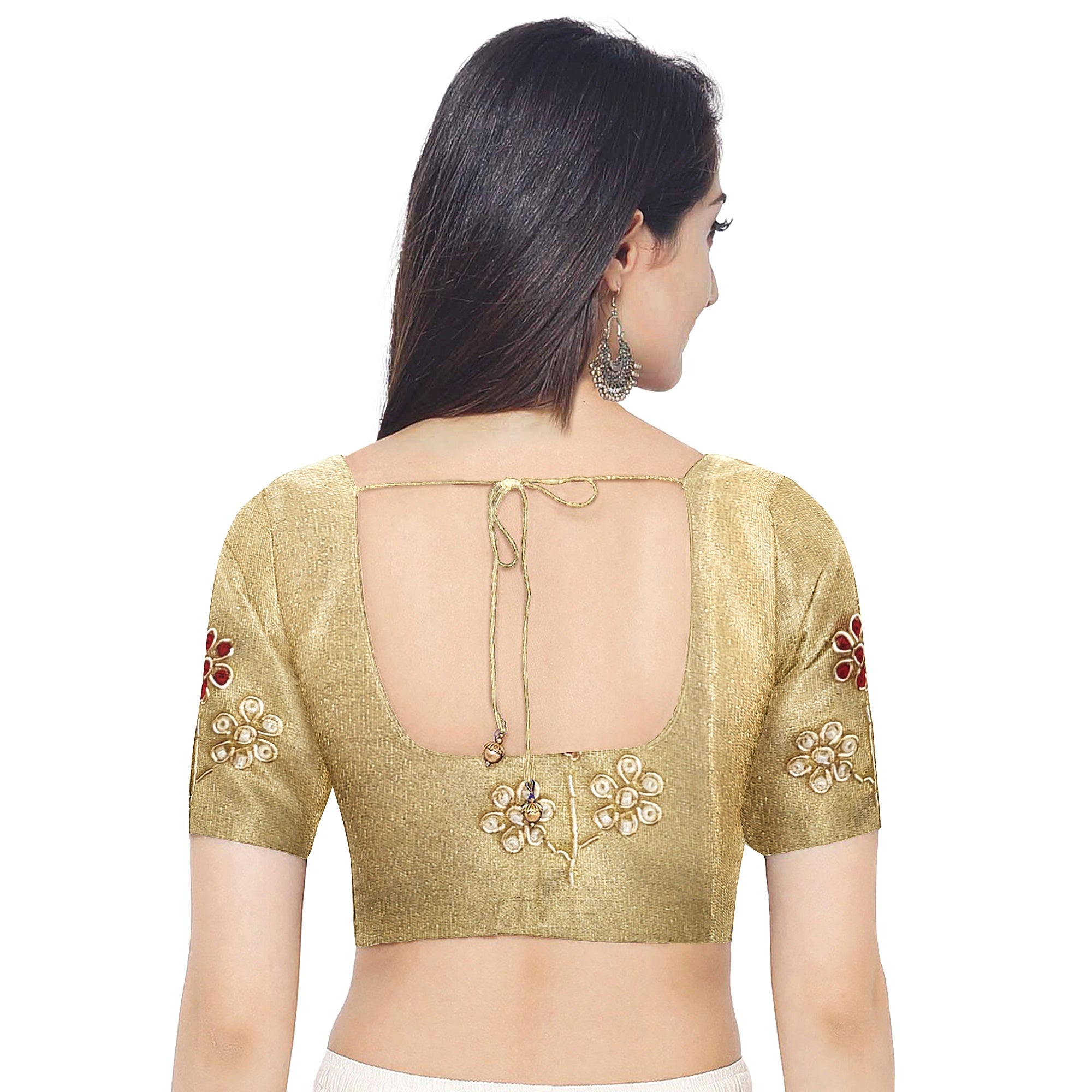 Bridal Gold Tissue Saree Red & Green – Beaded Embroidery – Premium Wedding Wear