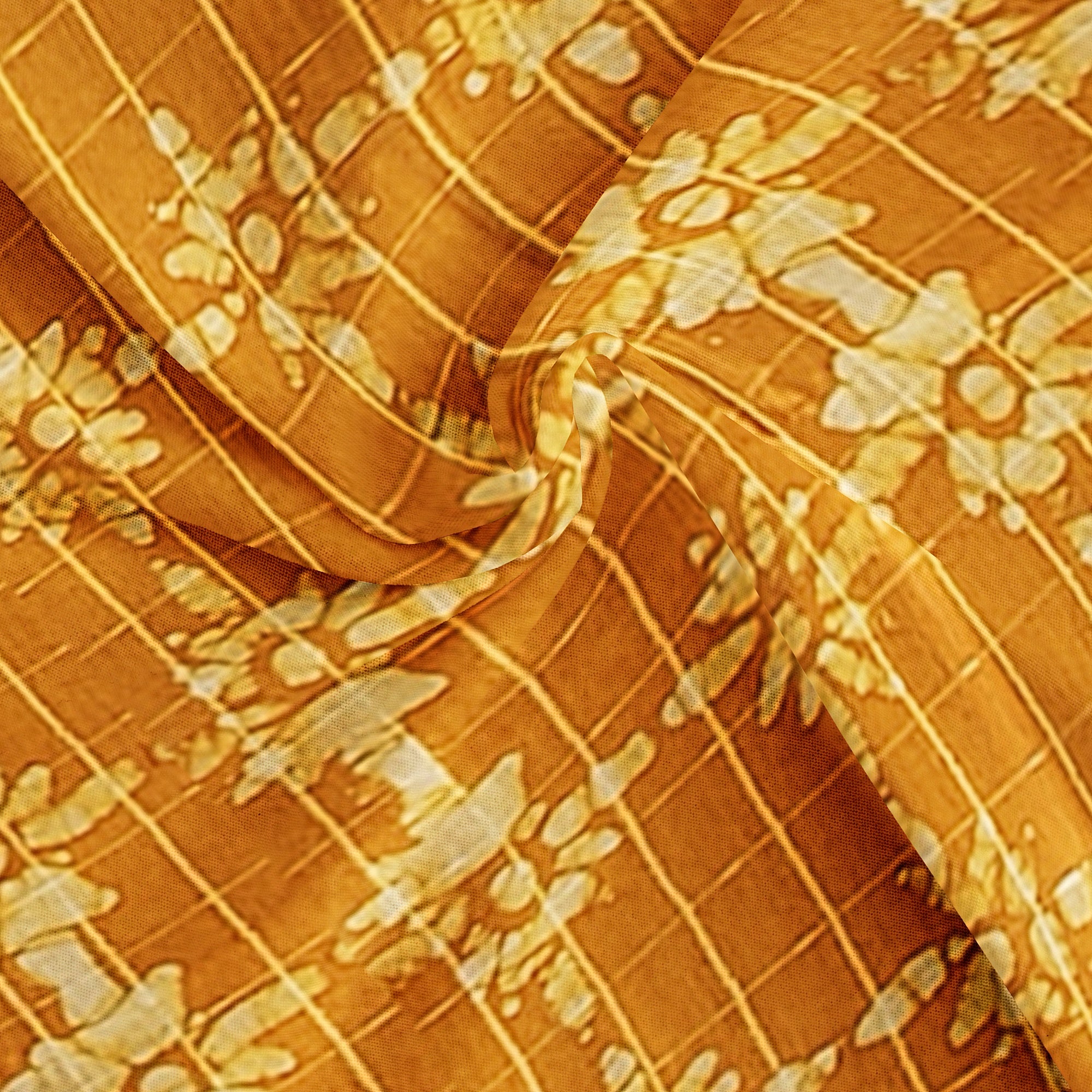 Mustard Yellow Batik Print Saree – Navy Blue Border – Shop Online