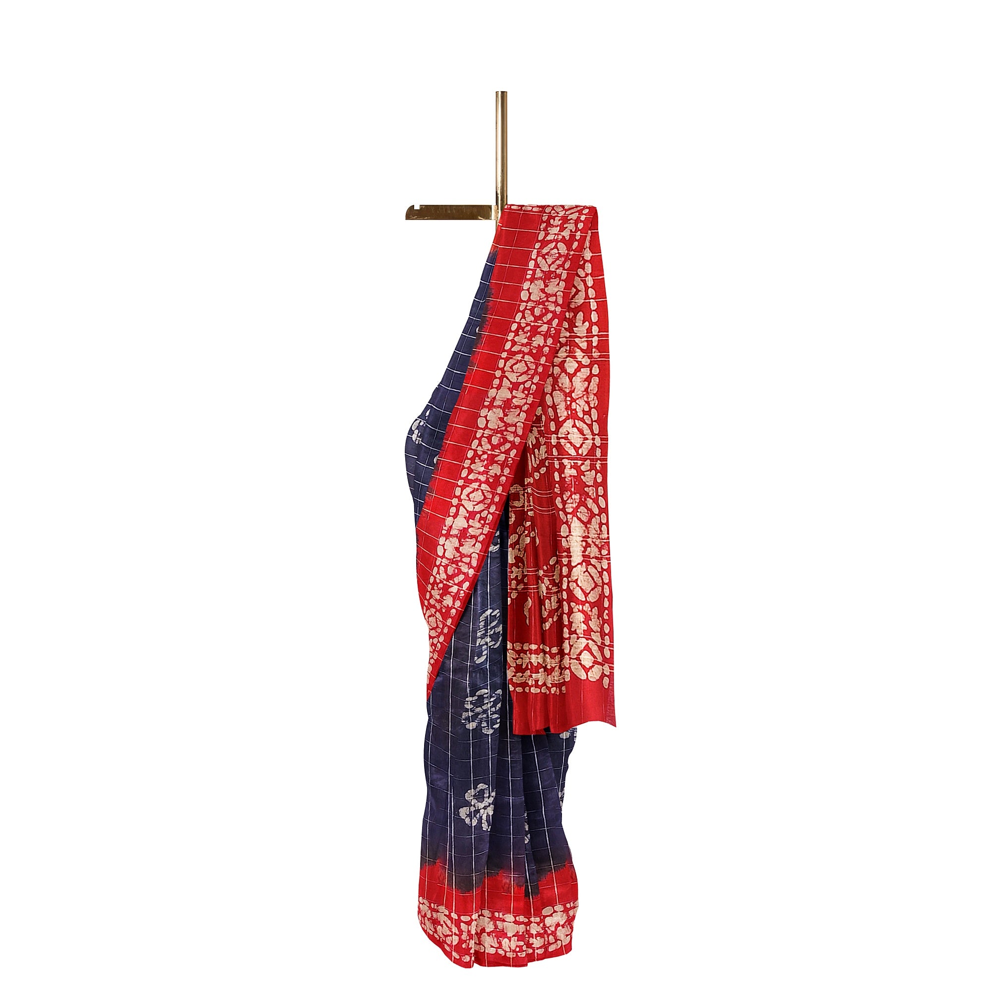 Blue Batik Print Saree – Red Border – Shop Online