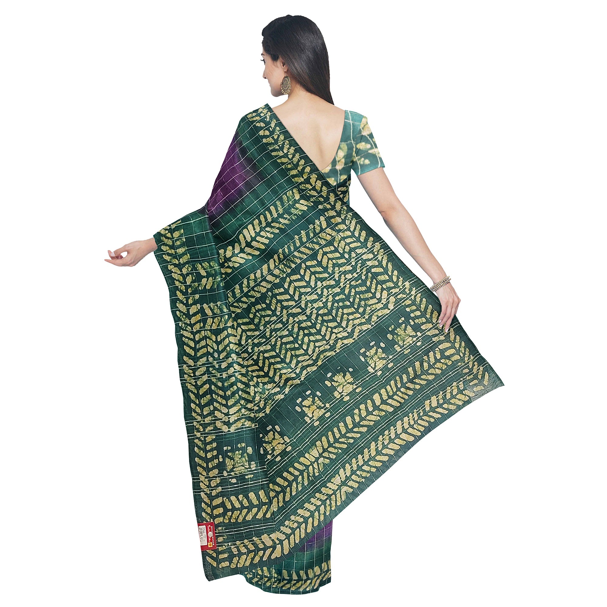 Purple Batik Print Saree – Green Border – Shop Online