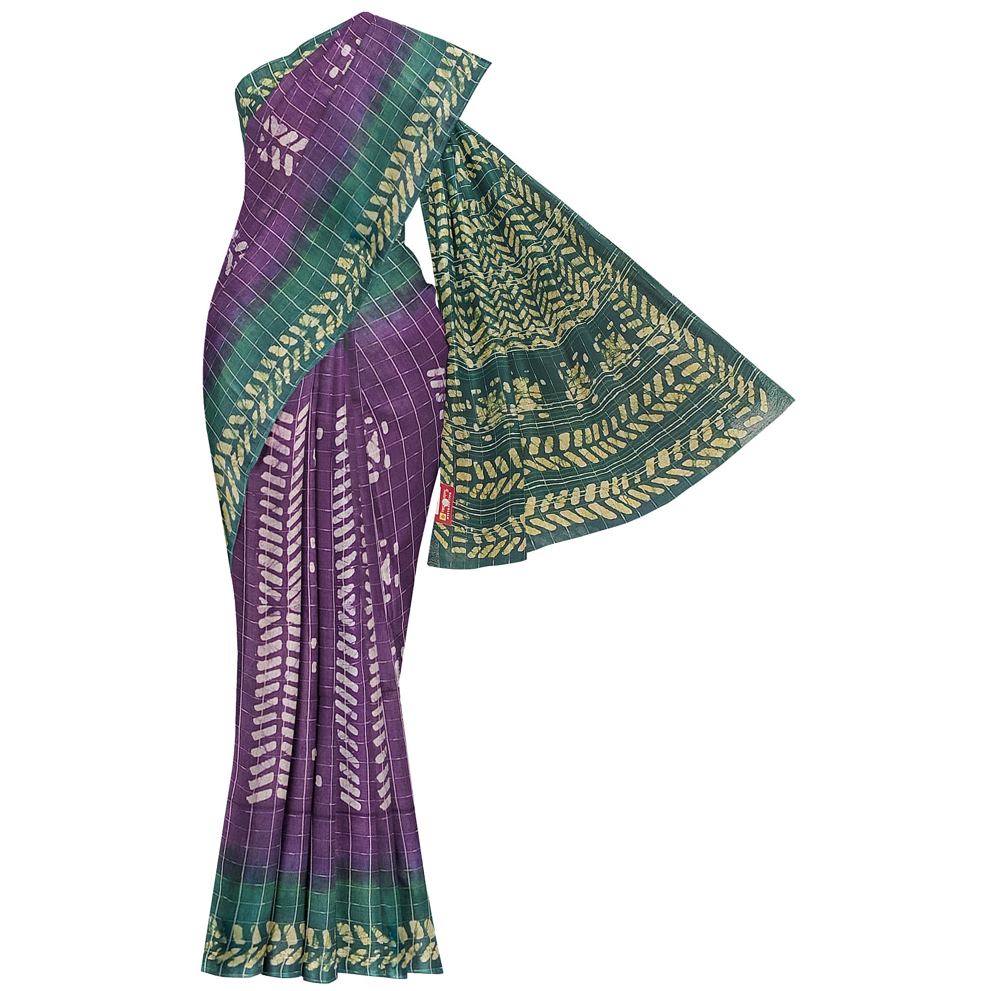 Purple Batik Print Saree – Green Border – Shop Online