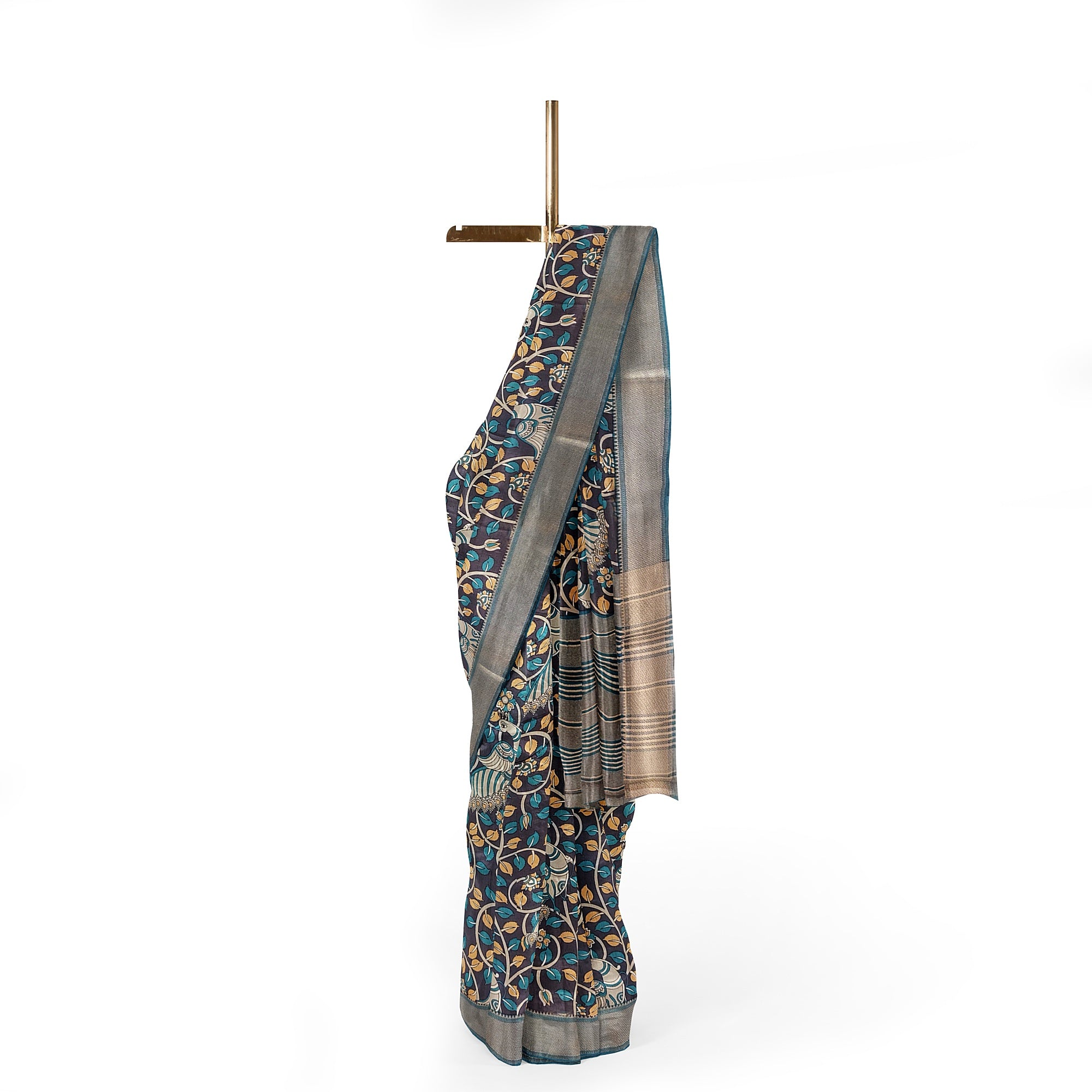 Printed Raw Silk Saree with Floral Design – Elegant Designer Saree for Special Occasions