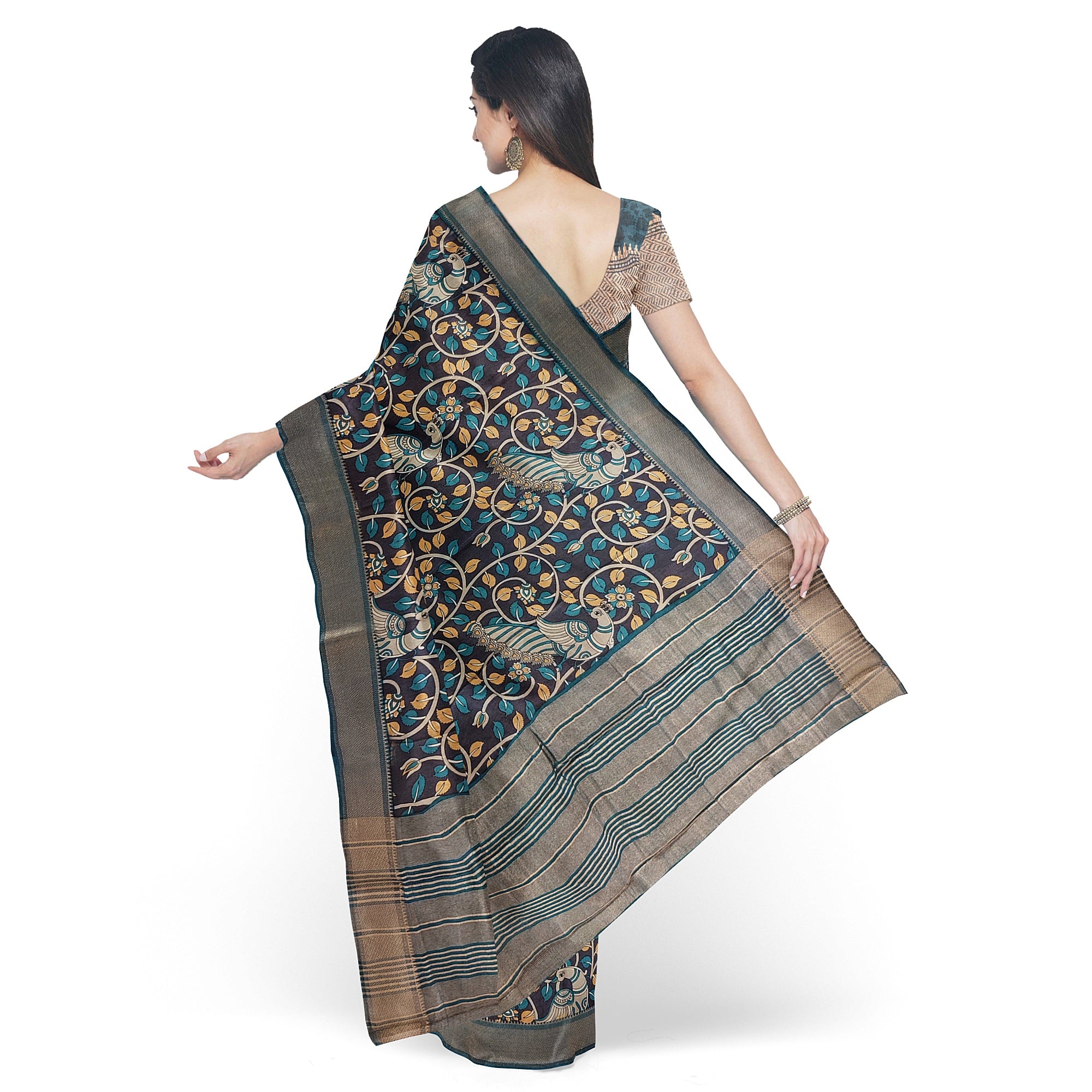 Printed Raw Silk Saree with Floral Design – Elegant Designer Saree for Special Occasions