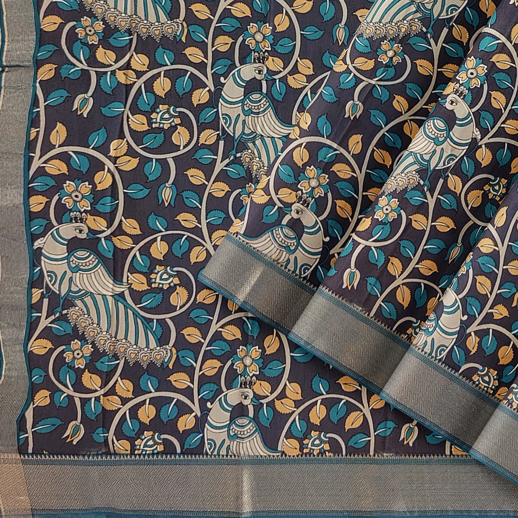 Printed Raw Silk Saree with Floral Design – Elegant Designer Saree for Special Occasions