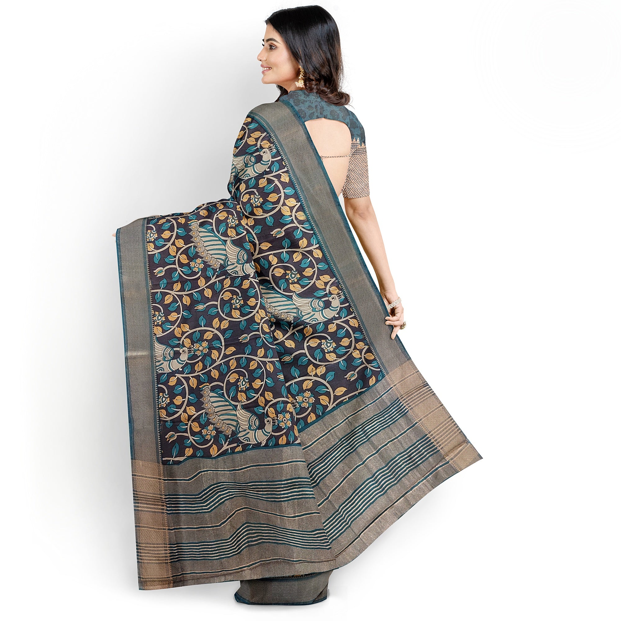 Printed Raw Silk Saree with Floral Design – Elegant Designer Saree for Special Occasions