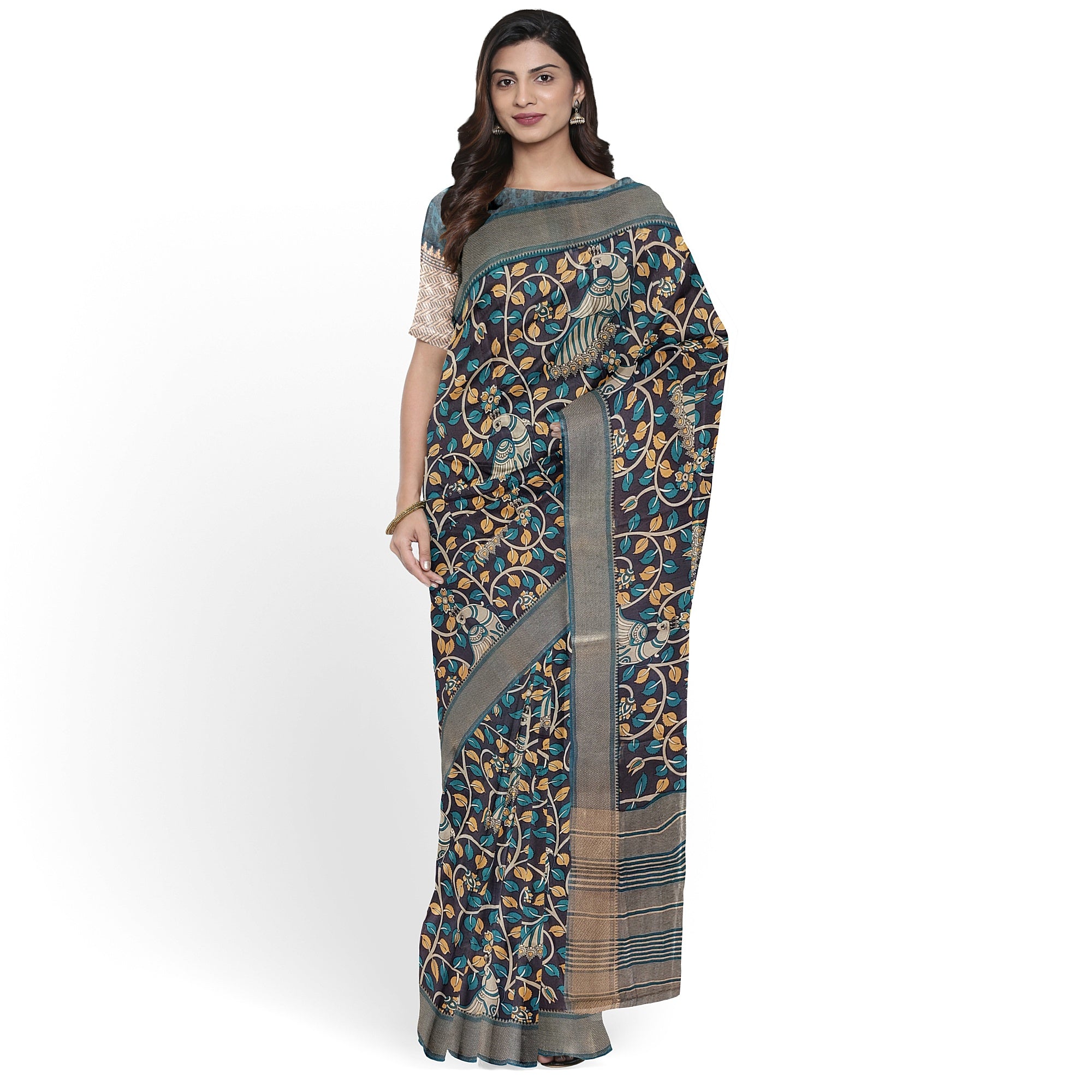 Printed Raw Silk Saree with Floral Design – Elegant Designer Saree for Special Occasions