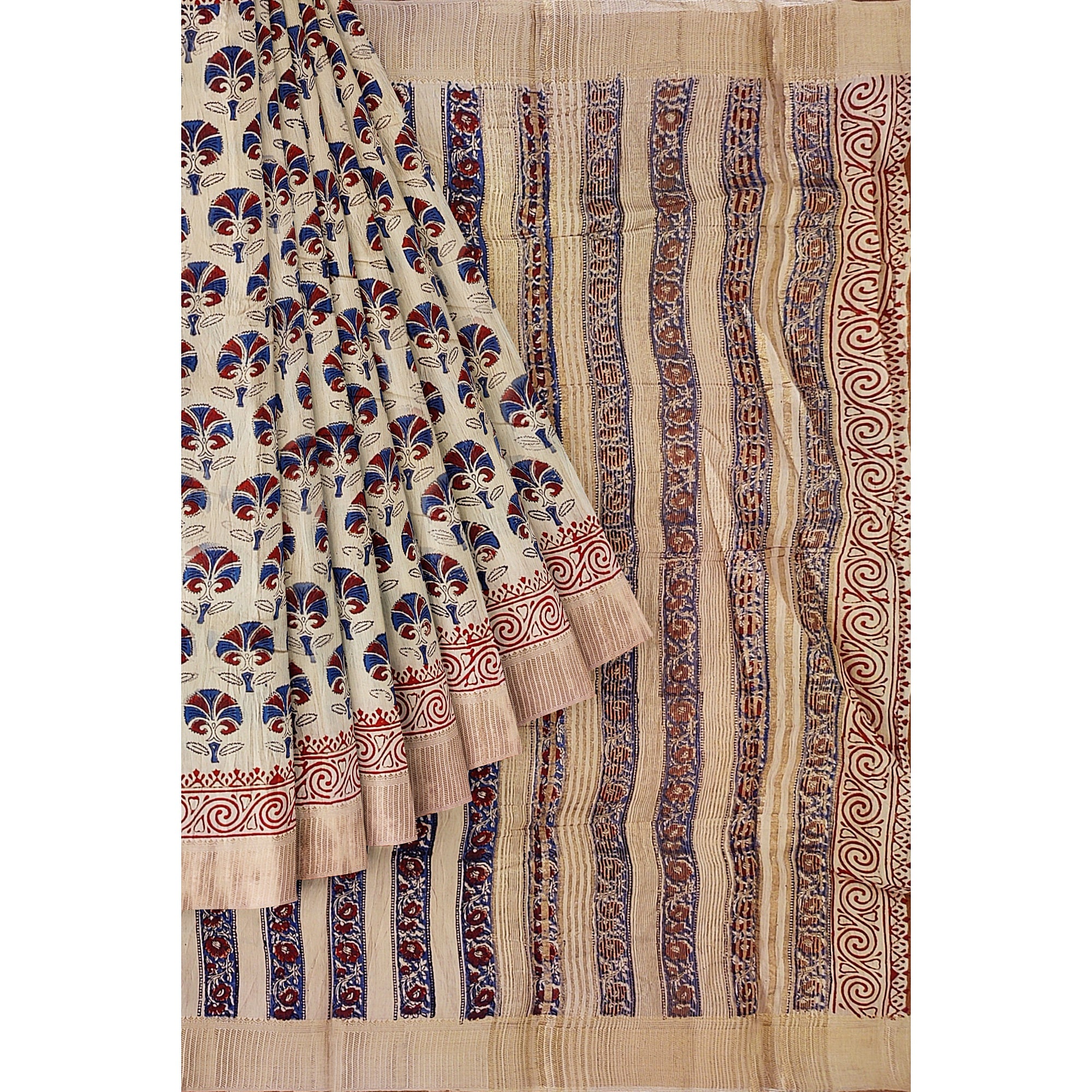 Cream Raw Silk Saree with Exquisite Floral Work – Elegant Traditional Saree Online