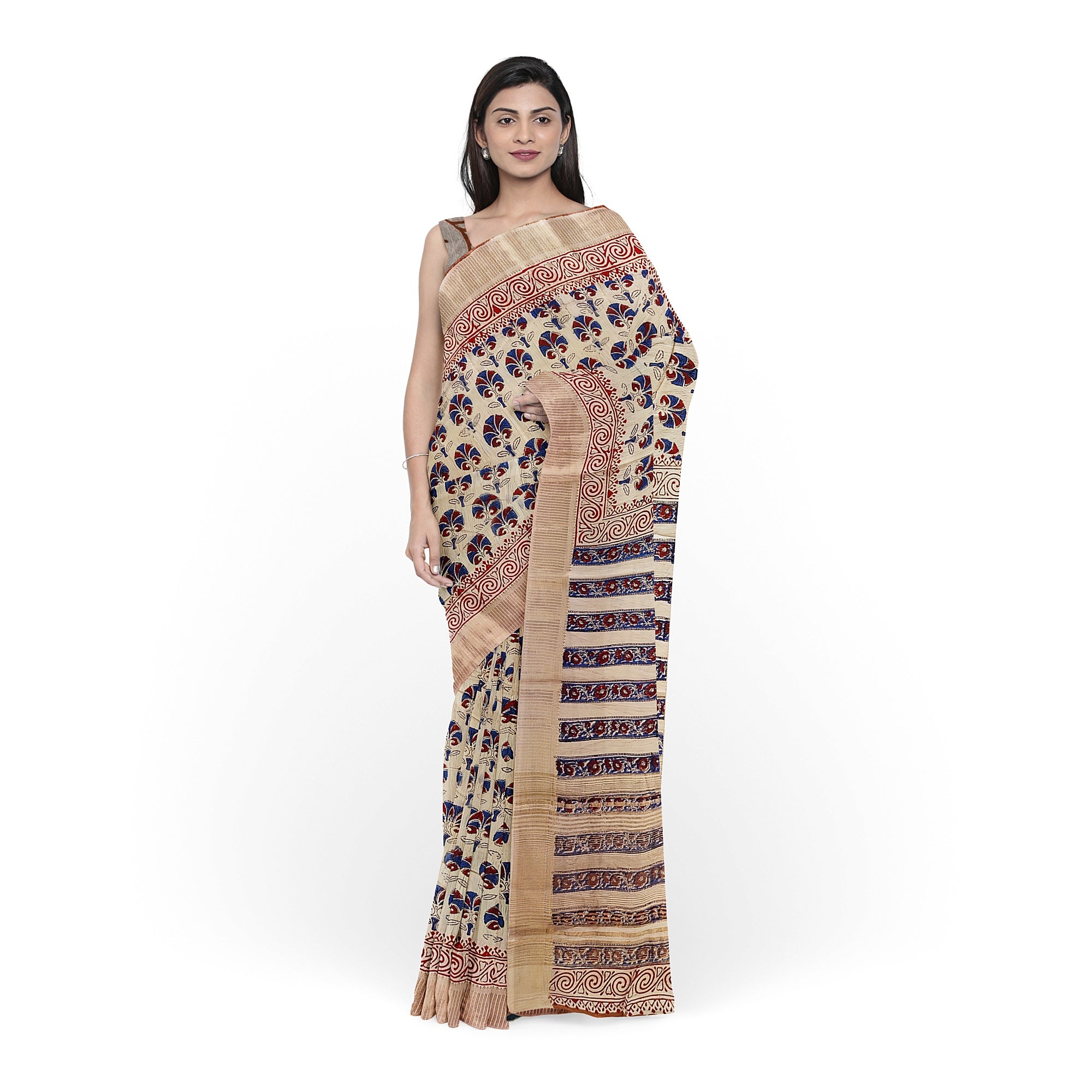 Cream Raw Silk Saree with Exquisite Floral Work – Elegant Traditional Saree Online