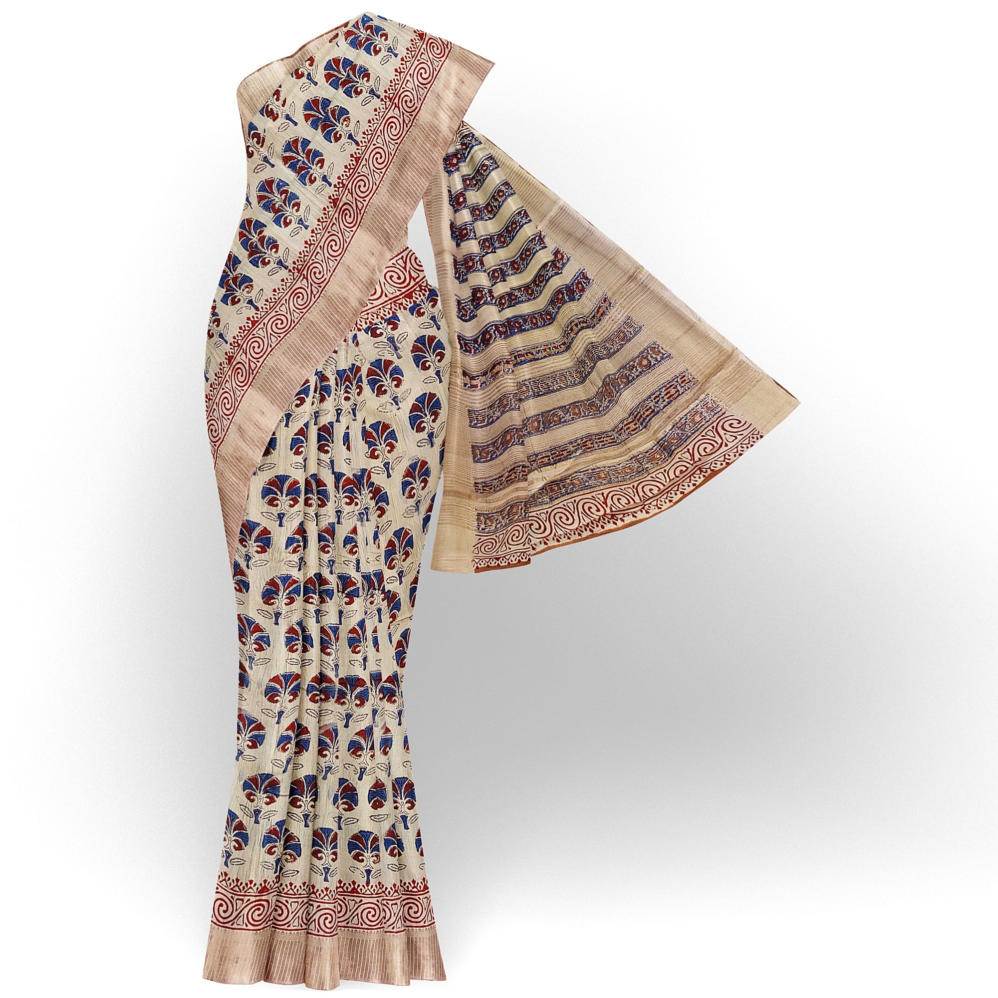 Cream Raw Silk Saree with Exquisite Floral Work – Elegant Traditional Saree Online