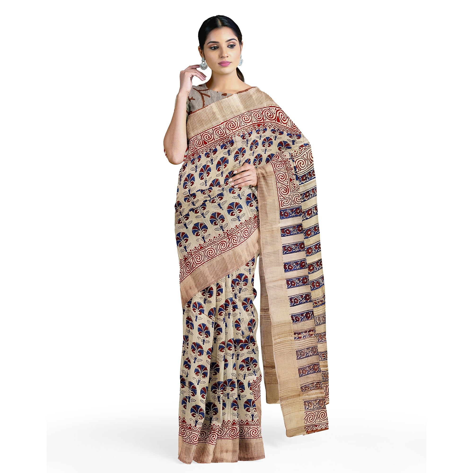 Cream Raw Silk Saree with Exquisite Floral Work – Elegant Traditional Saree Online