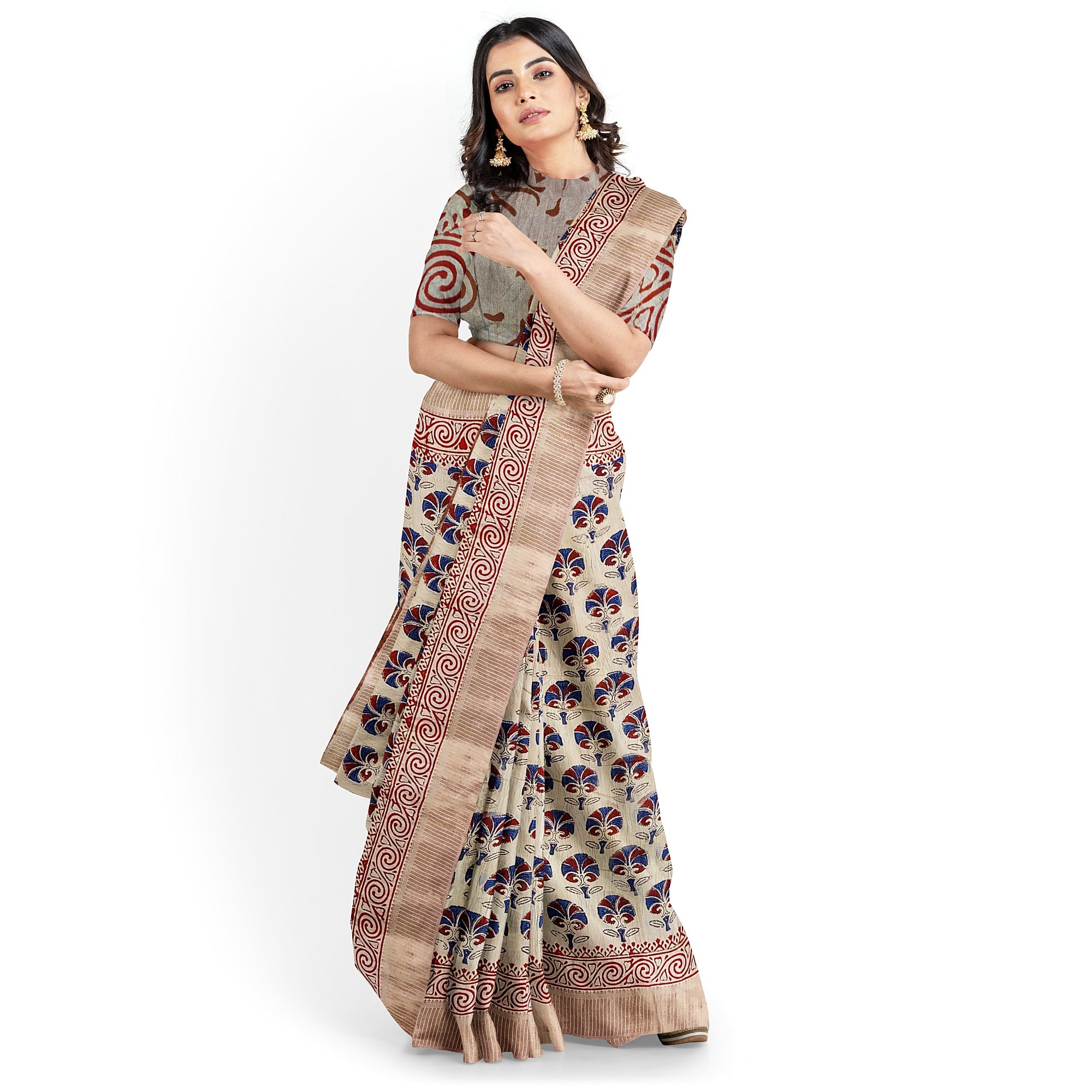 Cream Raw Silk Saree with Exquisite Floral Work – Elegant Traditional Saree Online