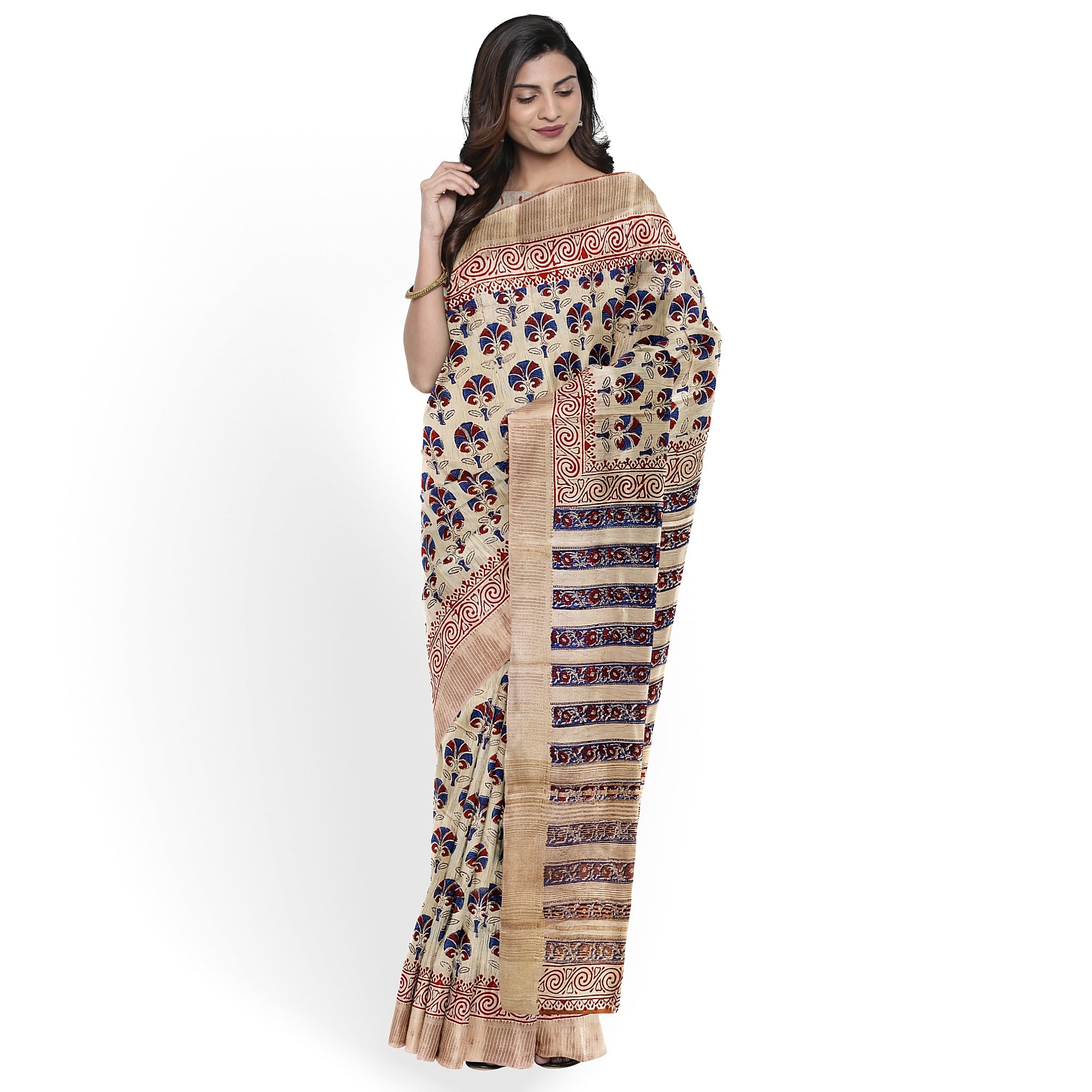 Cream Raw Silk Saree with Exquisite Floral Work – Elegant Traditional Saree Online