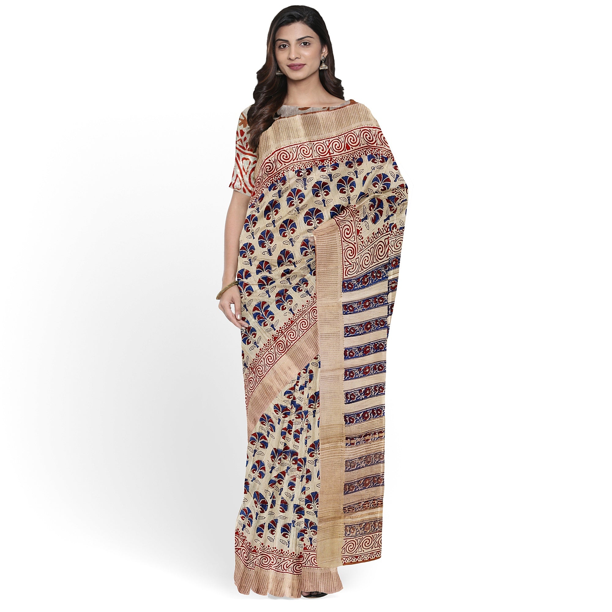 Cream Raw Silk Saree with Exquisite Floral Work – Elegant Traditional Saree Online