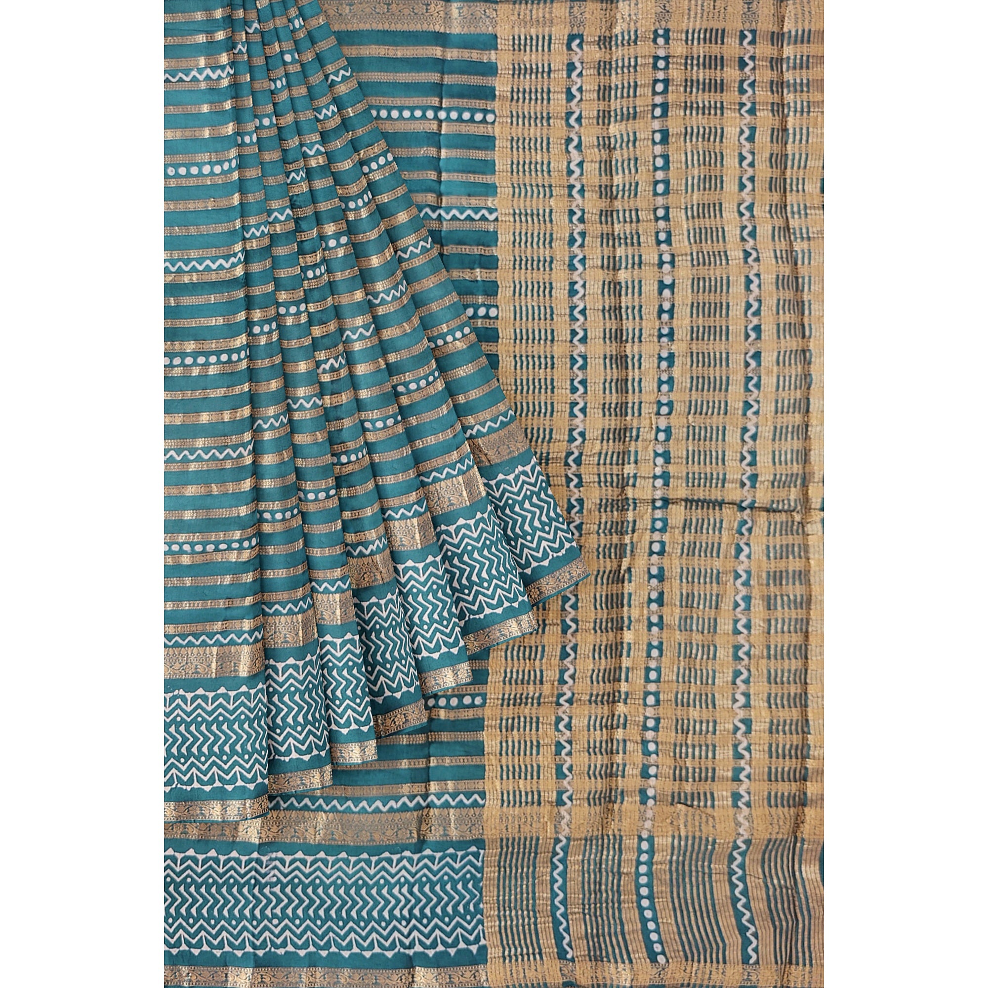 Rama Green Fancy Raw Silk Saree with Gold Zari – A Perfect Blend of Tradition and Glamour