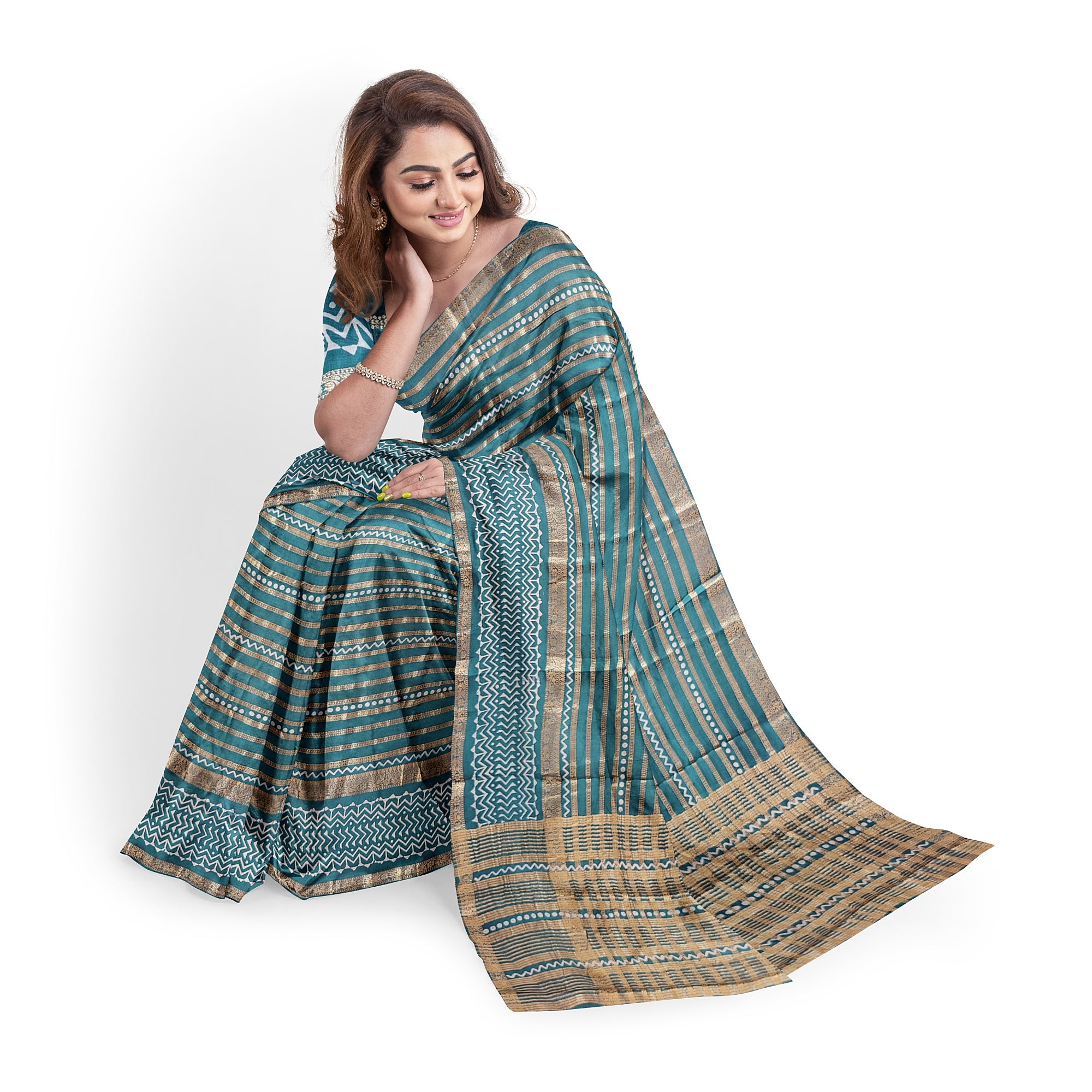 Rama Green Fancy Raw Silk Saree with Gold Zari – A Perfect Blend of Tradition and Glamour