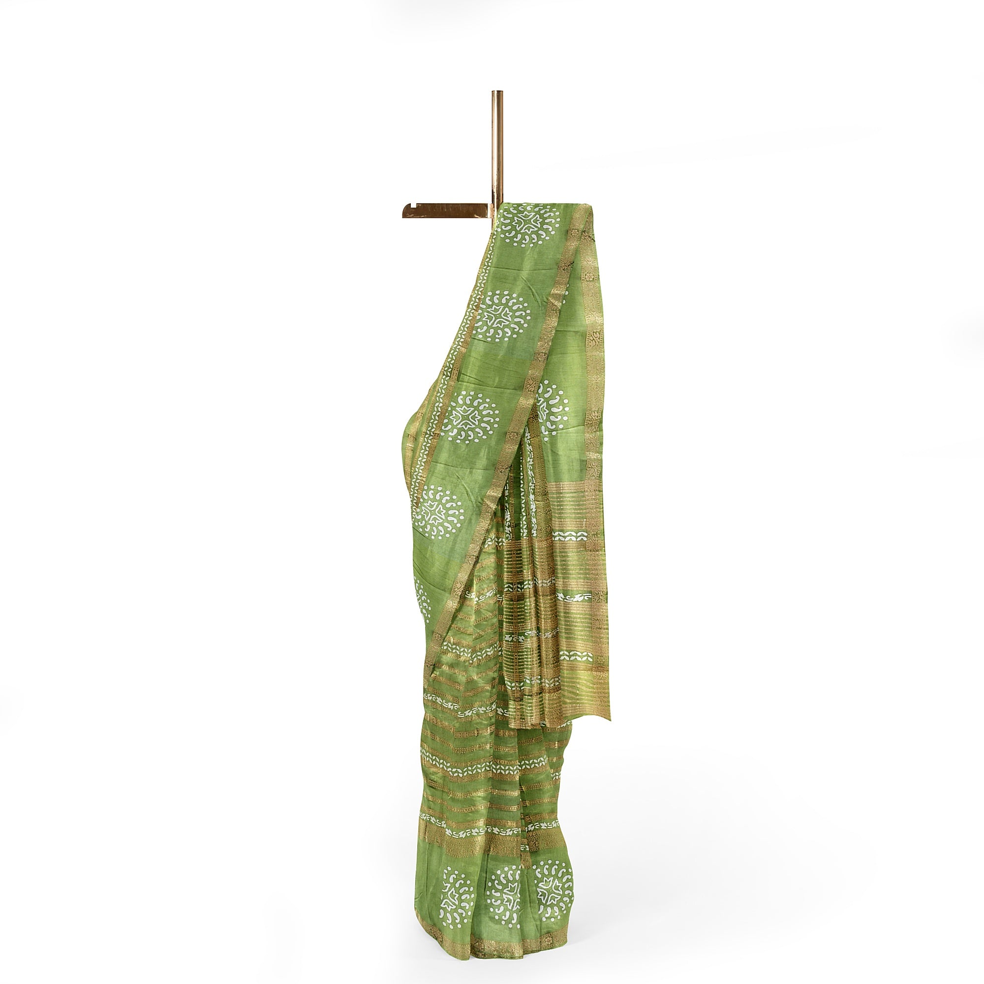 Green Raw Silk Fancy Saree with Printed Border – Sophisticated Charm in Every Thread