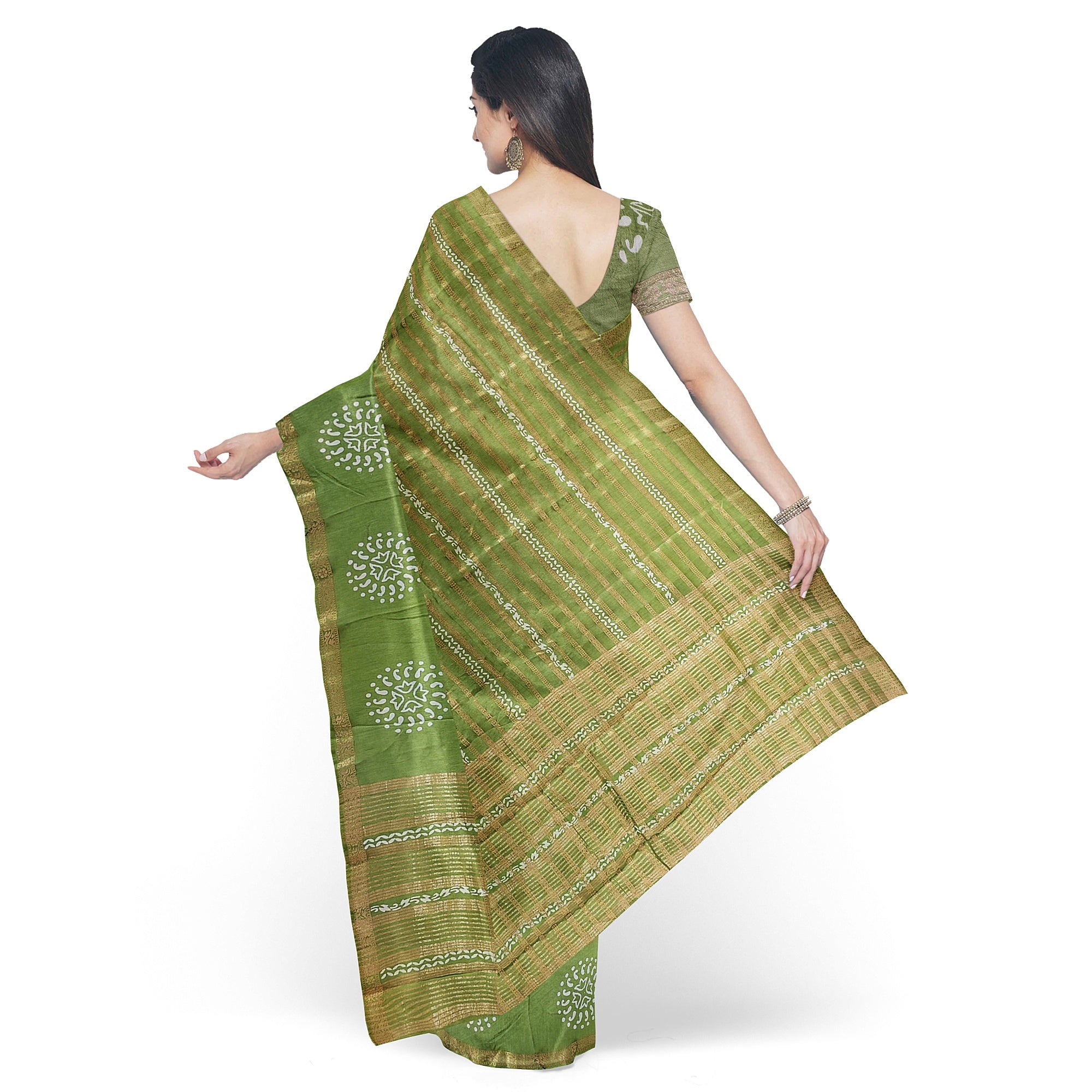 Green Raw Silk Fancy Saree with Printed Border – Sophisticated Charm in Every Thread