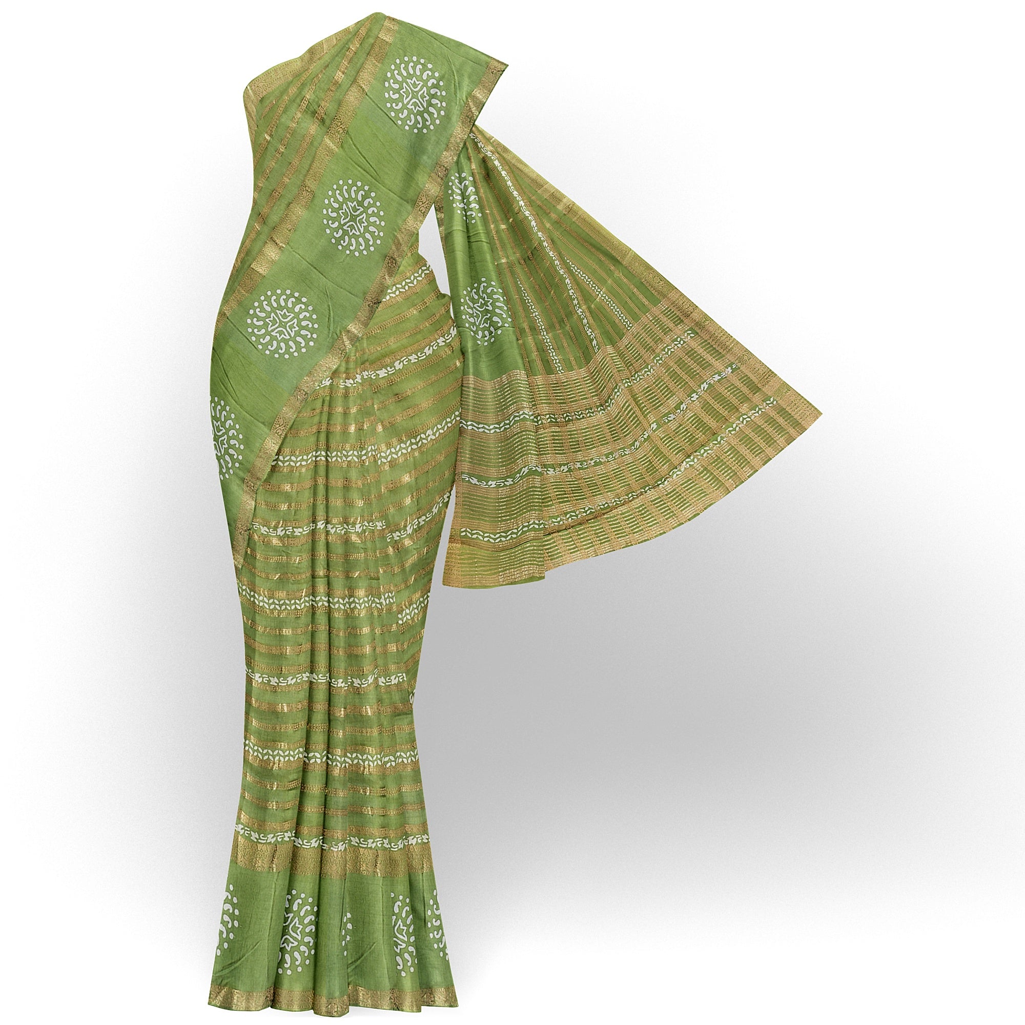 Green Raw Silk Fancy Saree with Printed Border – Sophisticated Charm in Every Thread