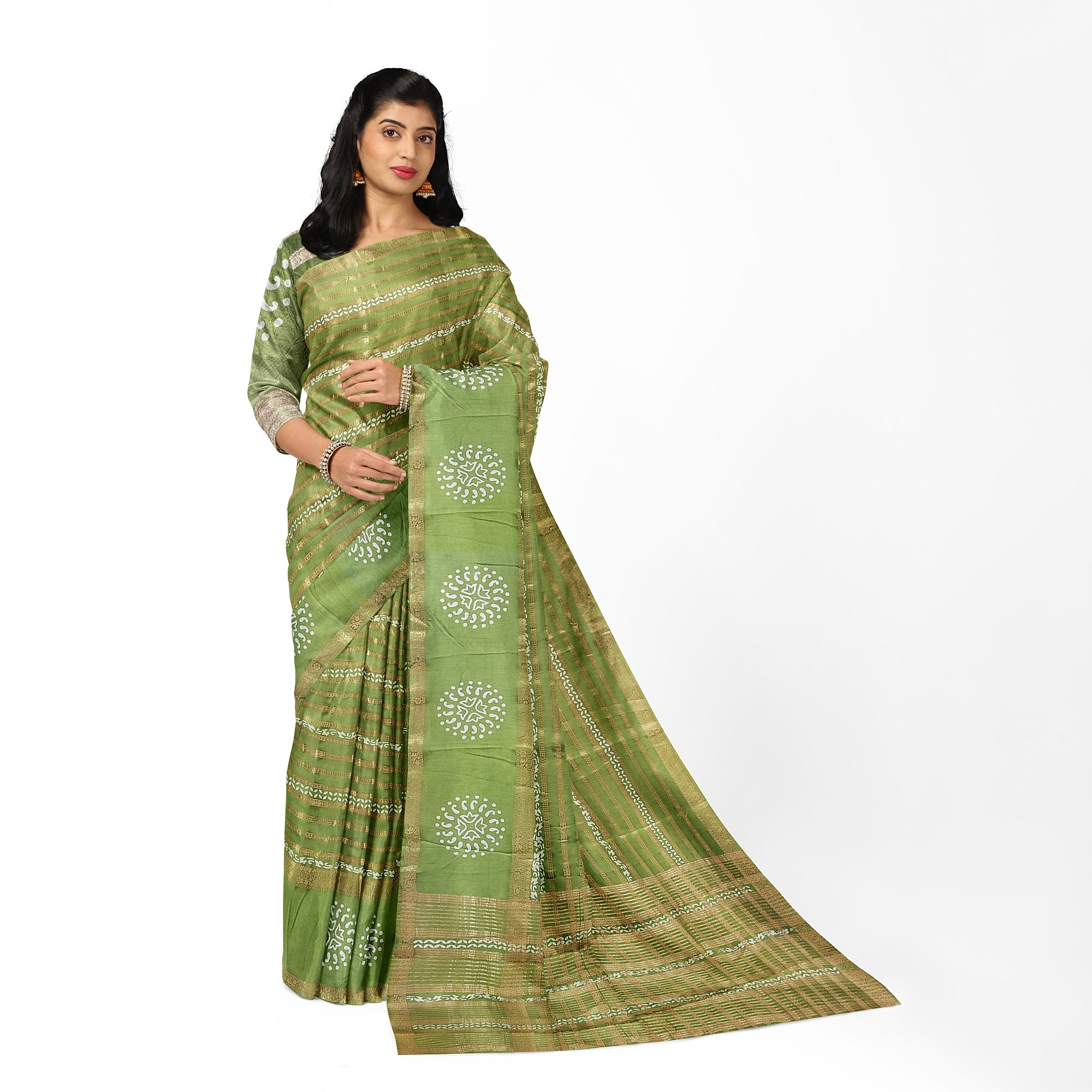 Green Raw Silk Fancy Saree with Printed Border – Sophisticated Charm in Every Thread