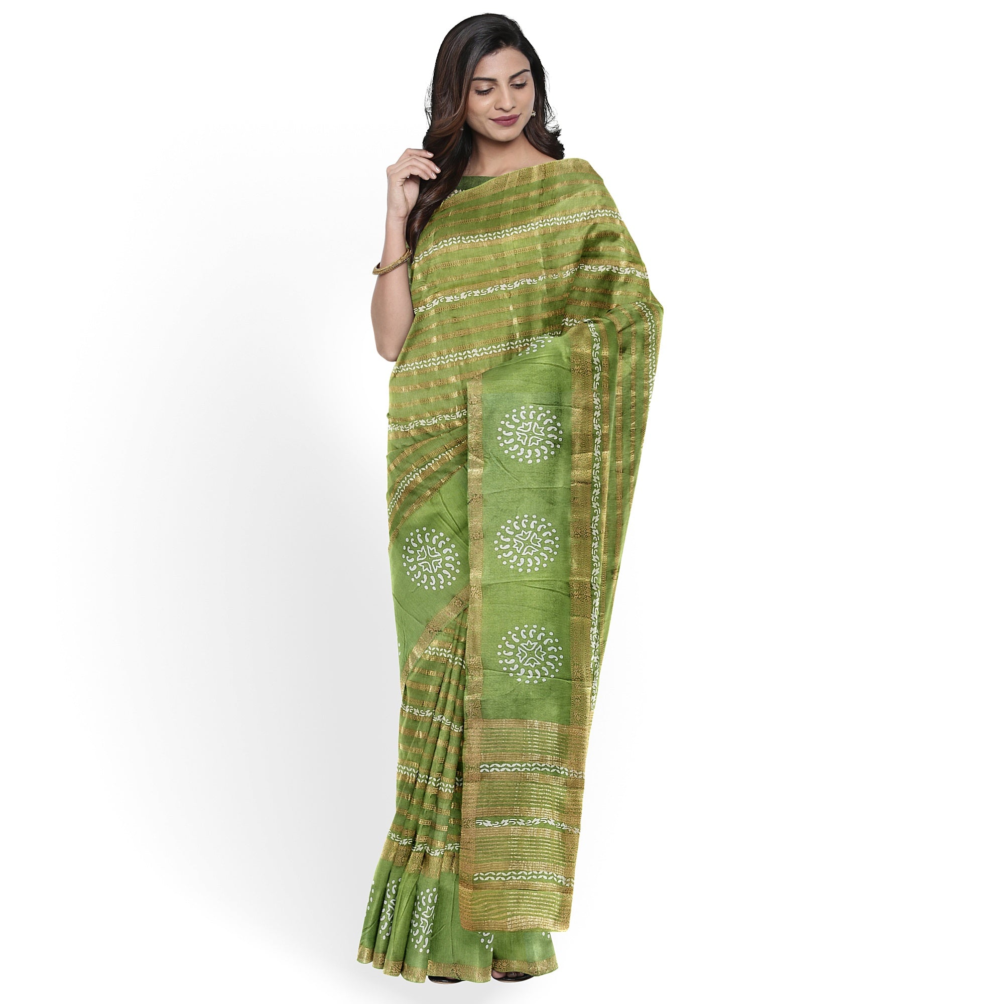 Green Raw Silk Fancy Saree with Printed Border – Sophisticated Charm in Every Thread