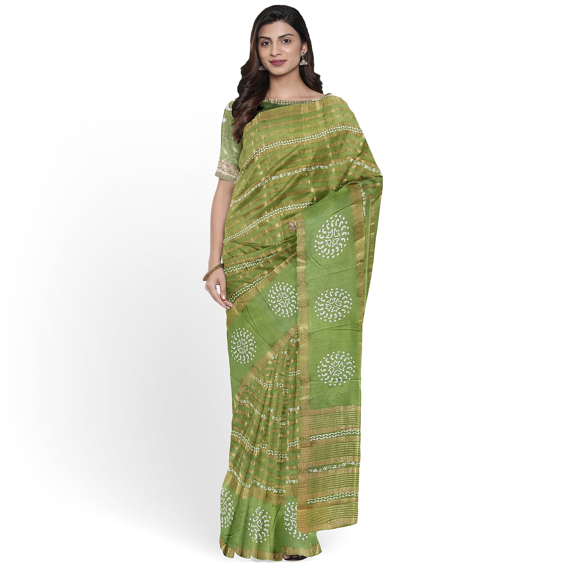 Green Raw Silk Fancy Saree with Printed Border – Sophisticated Charm in Every Thread